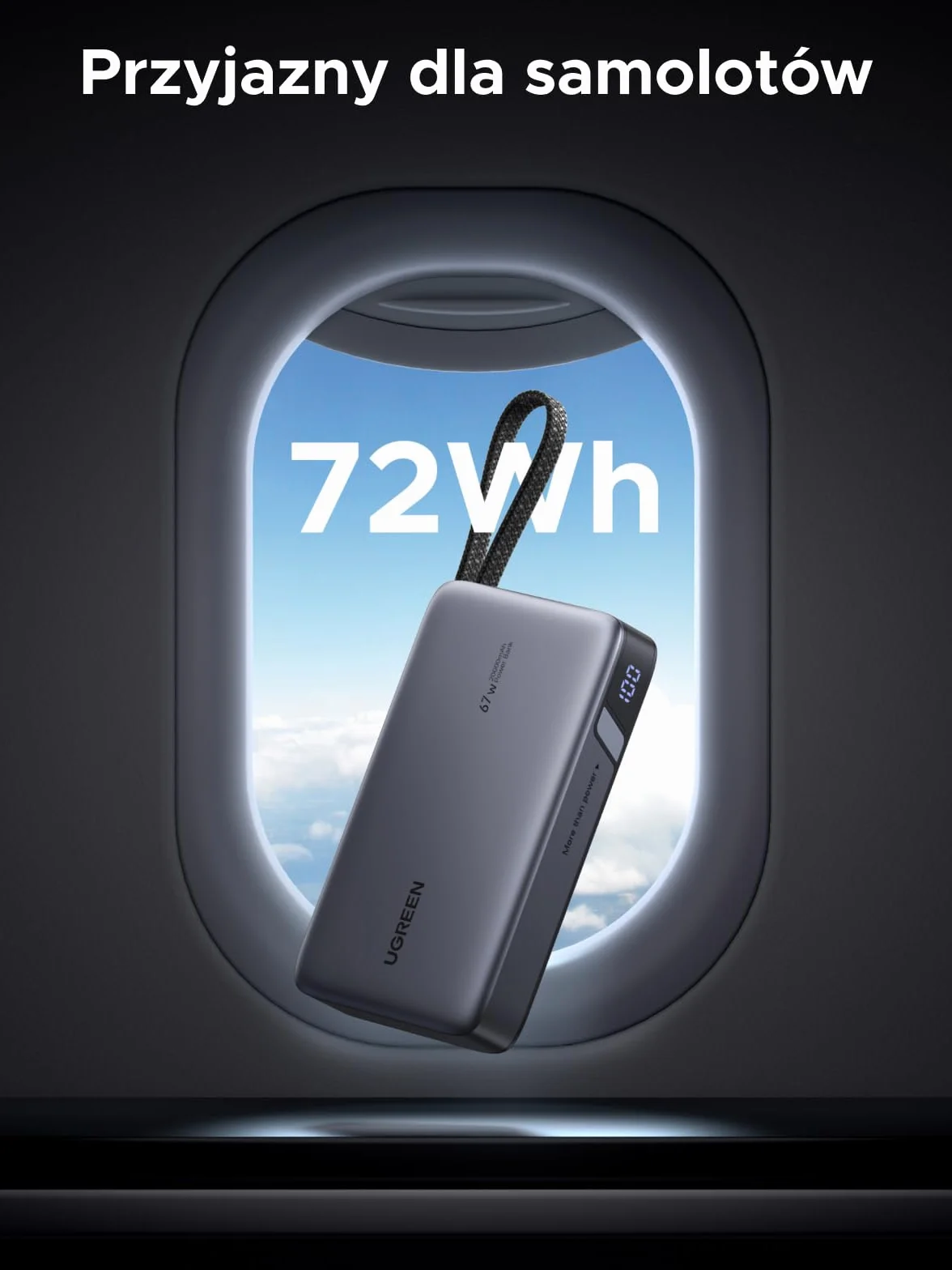 UGREEN Nexode Power Bank, 20000 mAh, szybkie ładowanie 67W z wbudowanym kablem USB-C, zewnętrzne akumulatory do telefonów komórkowych kompatybilne z Galaxy S25, serią iPhone 16/15