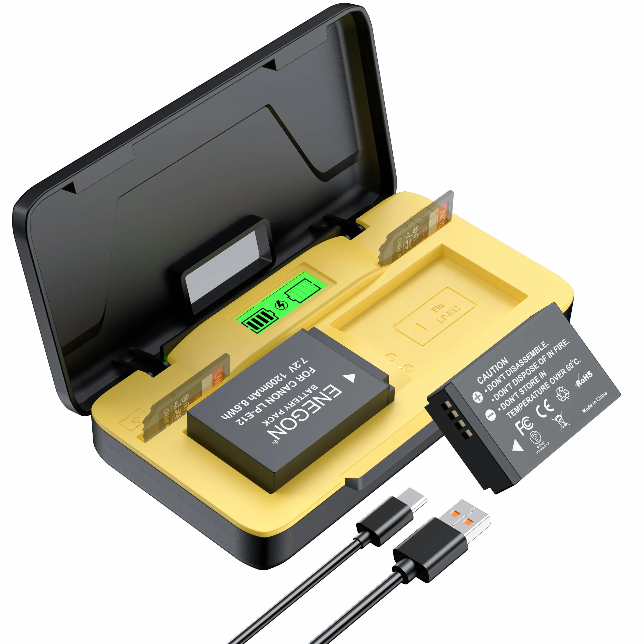 ENEGON LP-E12 akumulator 20 W Dual Storage szybka ładowarka zestaw (2 x 1200 mAh) do Canon EOS M50 Mark II, 1200D,100D, M50, EOS M, M2, M10, M100, M200, Kiss X7, PowerShot SX70 HS,