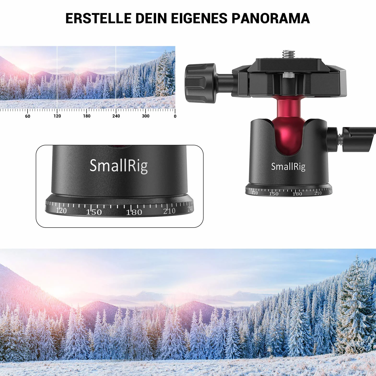 SMALLRIG Mini Ball Head, Tripod Head Camera 360° Panoramic Obrotowa Głowica Kulowa 3/8" z Płytą Szybkośrubową 1/4" Obciążenie Statywu i Kamery, Monopod, dla Gopro, Phone, Max Load 4.4lbs - BUT2665