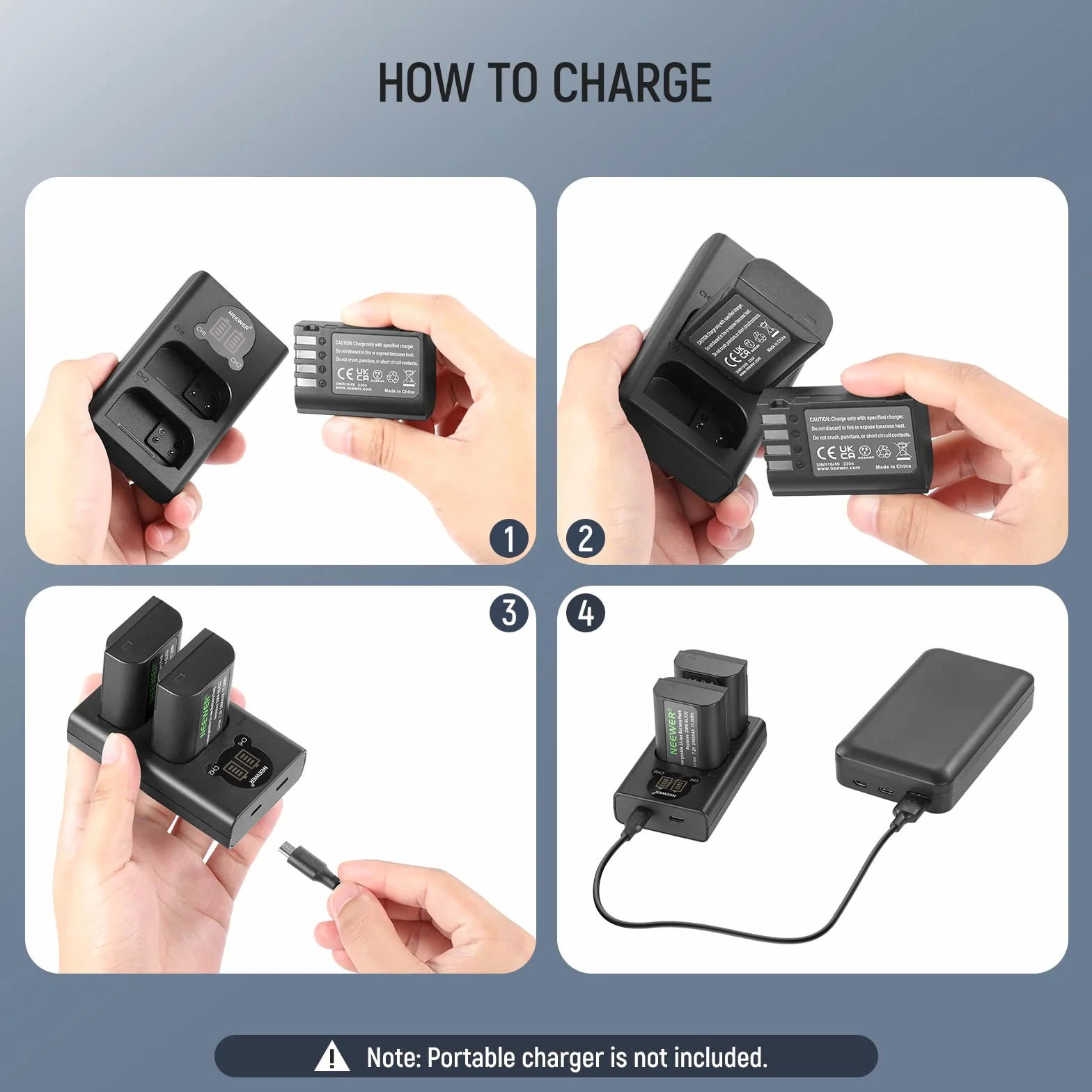 NEEWER Zapasowy zestaw akumulatorów i ładowarek do DMW-BLK22, kompatybilny z Panasonic Lumix DC-S5 GH5 II S5 II GH6 S5 IIX S9, 2 baterie 2400 mAh i dwukanałowa ładowarka USB typu C