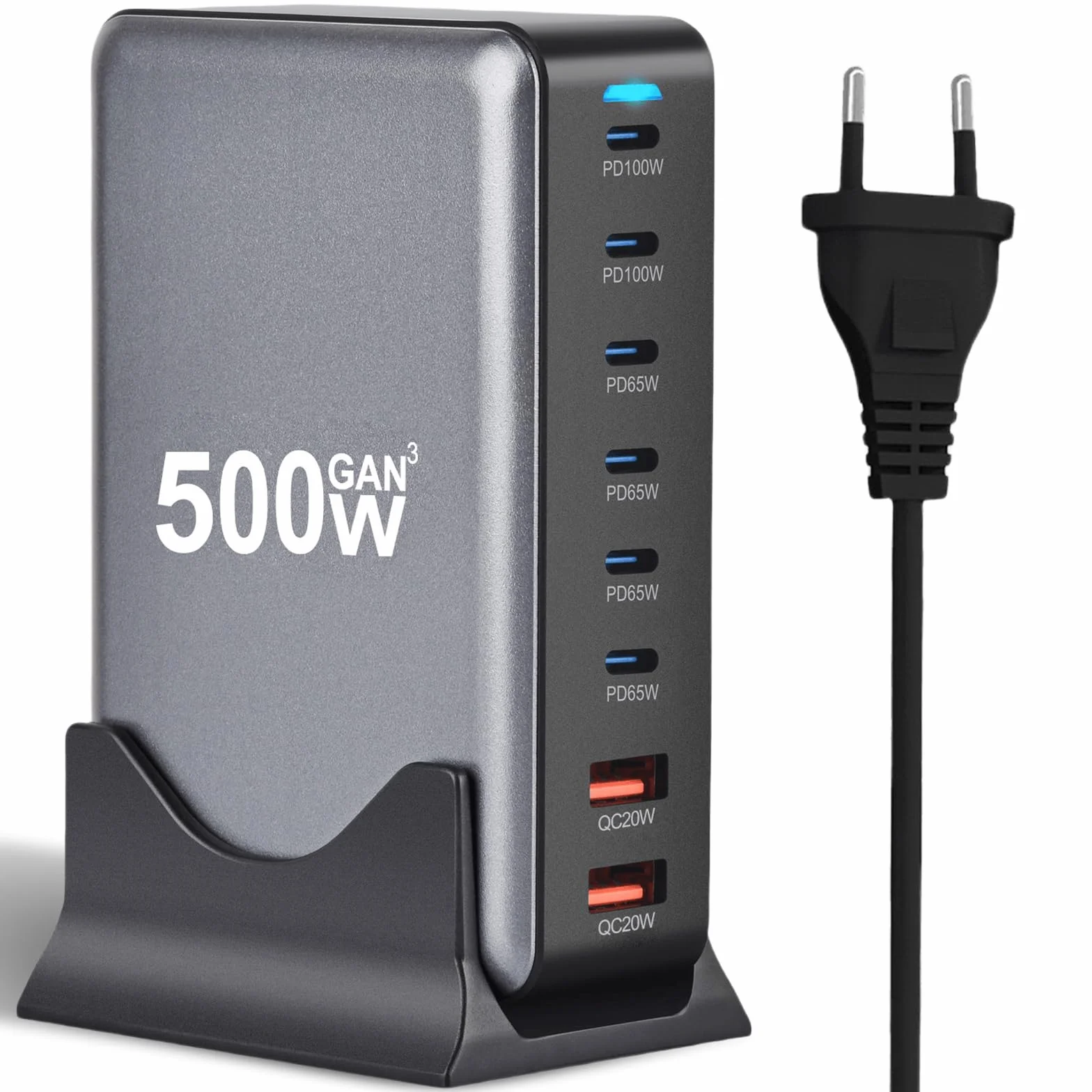 Ładowarka USB C 500 W, 8 portów, adapter do szybkiego ładowania z GaN III i PD 3.1, z 6 USB-C i 2 USB-A PD PPS Charger 100 W zasilacz sieciowy do MacBook, iPhone, laptop, iPad, Samsung