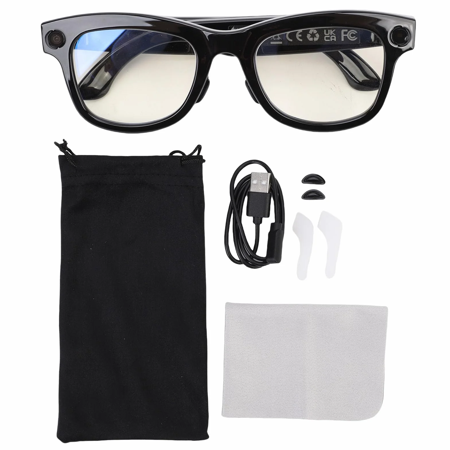 AI Smart Okulary z Aparatem 5MP i Otwartym Głośnikiem, Odtwarzanie Muzyki Bluetooth/przezroczyste Połączenia, Bateria 4H, Unisex na Biuro na Zewnątrz