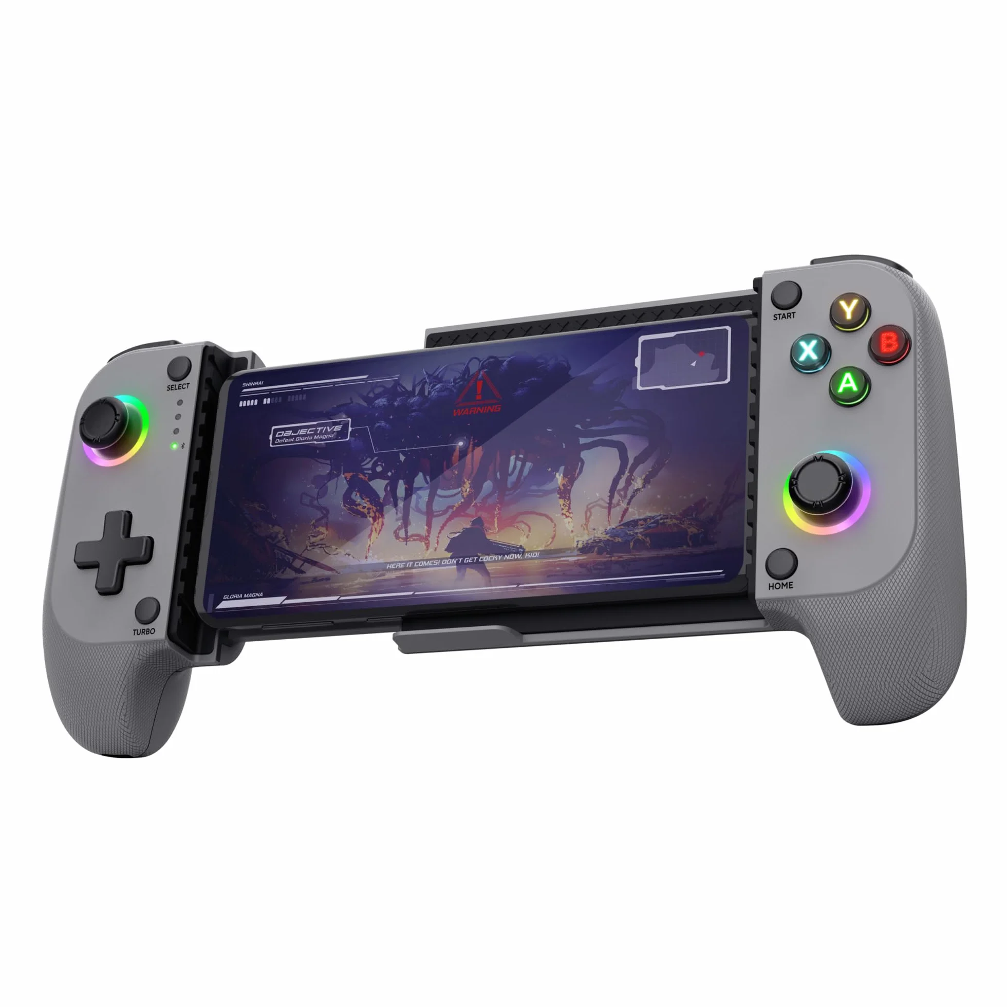 Trust Gaming GXTrust 735G Mylox Kontroler do Gier z Uchwytem na Telefon iPhone Android PS5 Xbox, Akumulator do 12h, Gamepad Bluetooth do Smartfona, Podświetlenie LED RGB, 18 Przycisków, Szary
