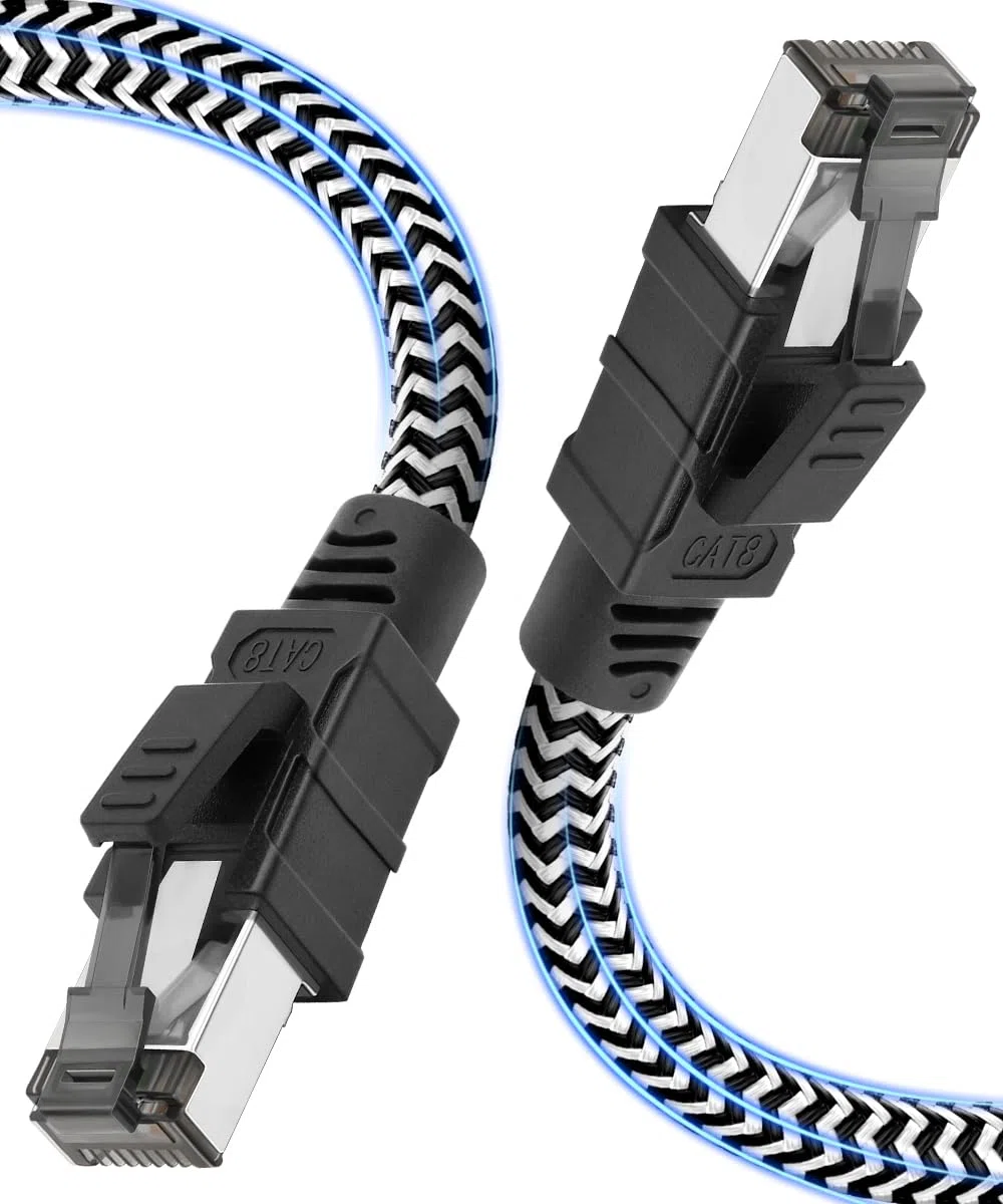 Kabel Ethernet Cat 8 Kabel Sieciowy,15M Nylonowy Pleciony 40Gbps 2000MHz Szybki Kabel LAN, S/FTP Zabezpieczony Miedźmi RJ45 Kabel, Odpowiedni dla Ps5/laptopa/routera/gry/modem