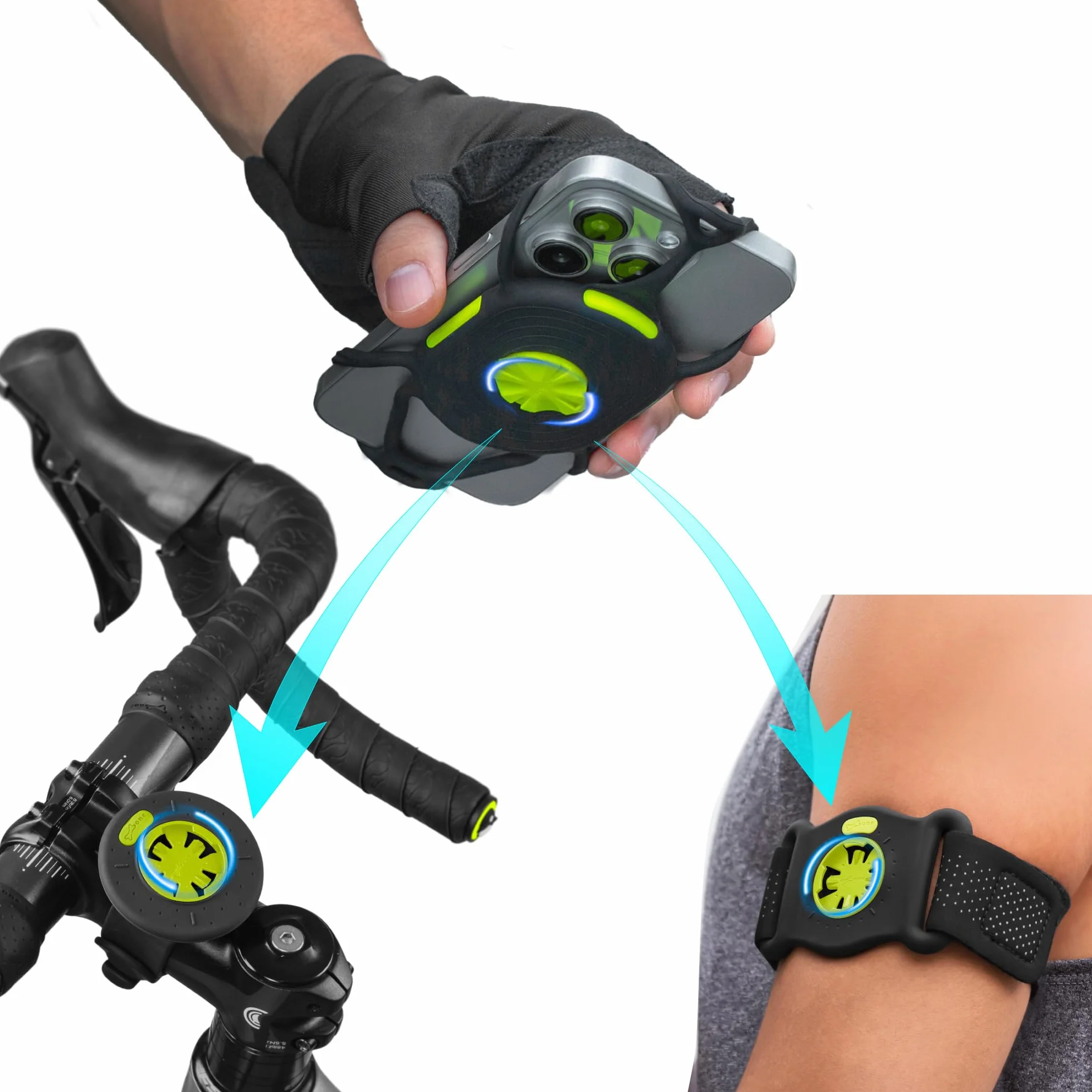 Bone Run and Bike Tie Connect Kit 2 magnetyczne, obracane o 360° szybkozłączki 2 w 1, uchwyty na telefon komórkowy do joggingu, jazdy na rowerze, uniwersalna, sportowa bransoletka, uchwyt na rower