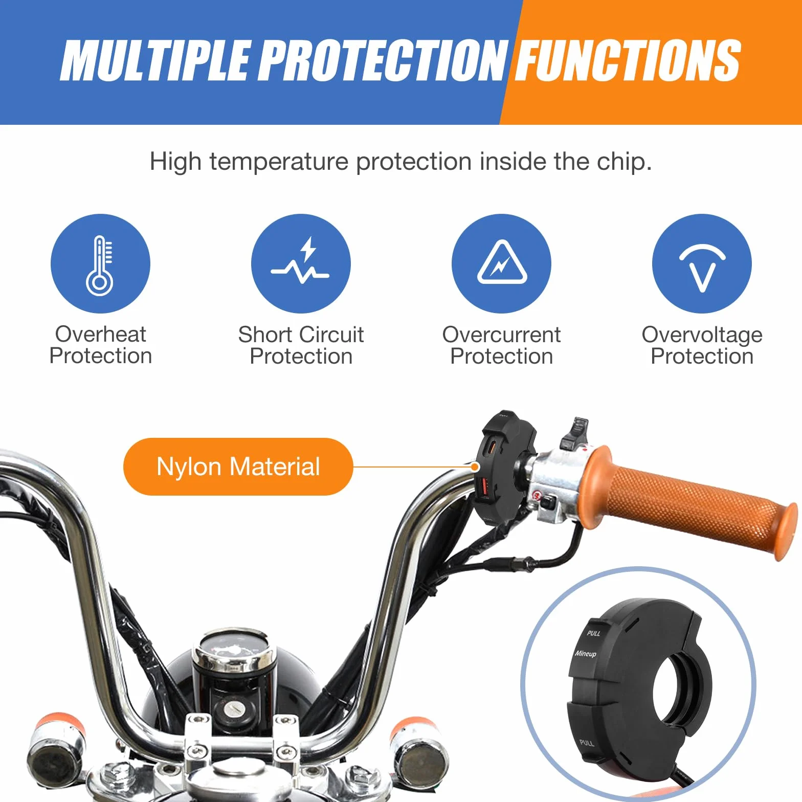 Mineup Gniazdo USB do motocykla, ładowarka samochodowa szybkie ładowanie 18 W USB-A i 30 W PD typ C, gniazdo zasilania do 12V / 24V Marine Motorcycle Camper
