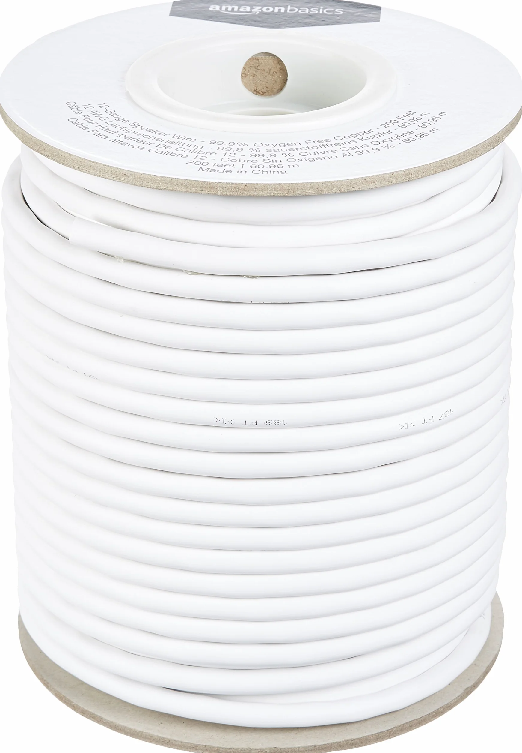 Amazon Basics kabel głośnikowy 12 AWG (2,05 mm), 99,9% miedzi beztlenowej, 61 m, biały,
