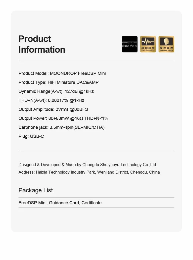 Moondrop FreeDSP Mini HiFi przenośny miniaturowy wzmacniacz dekodowania USB-C CS43198 3,5 mm adapter CITA wzmacniacz DAC
