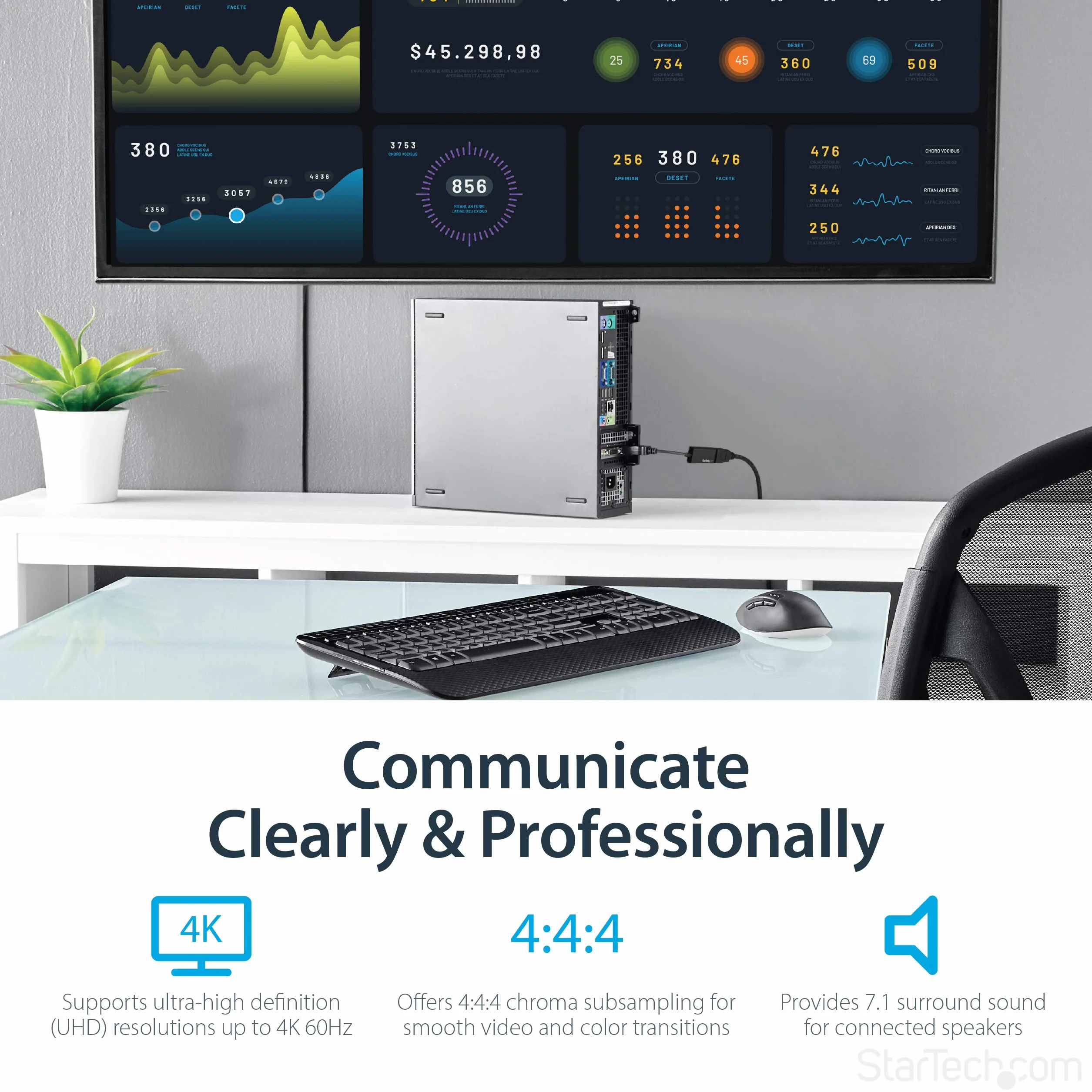 StarTech.com Adapter DisplayPort na HDMI – 4K 60 Hz aktywny konwerter wideo DP 1.4 na HDMI 2.0 – DP na HDMI monitor/telewizor/adapter wyświetlacza/Dongle – zatrzaskowa wtyczka DP (DP2HD4K60S)