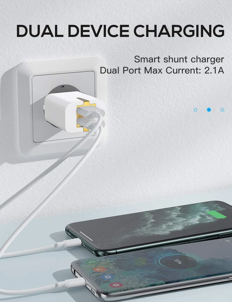 SCHITEC ładowarka USB, 2 porty USB, zasilacz 5 V/2,1 A, adapter do ładowania, USB przenośna ładowarka sieciowa do iPhone X 8 7 Samsung Galaxy S9 S8 iPad Pro Huawei LG Tablet (biały)