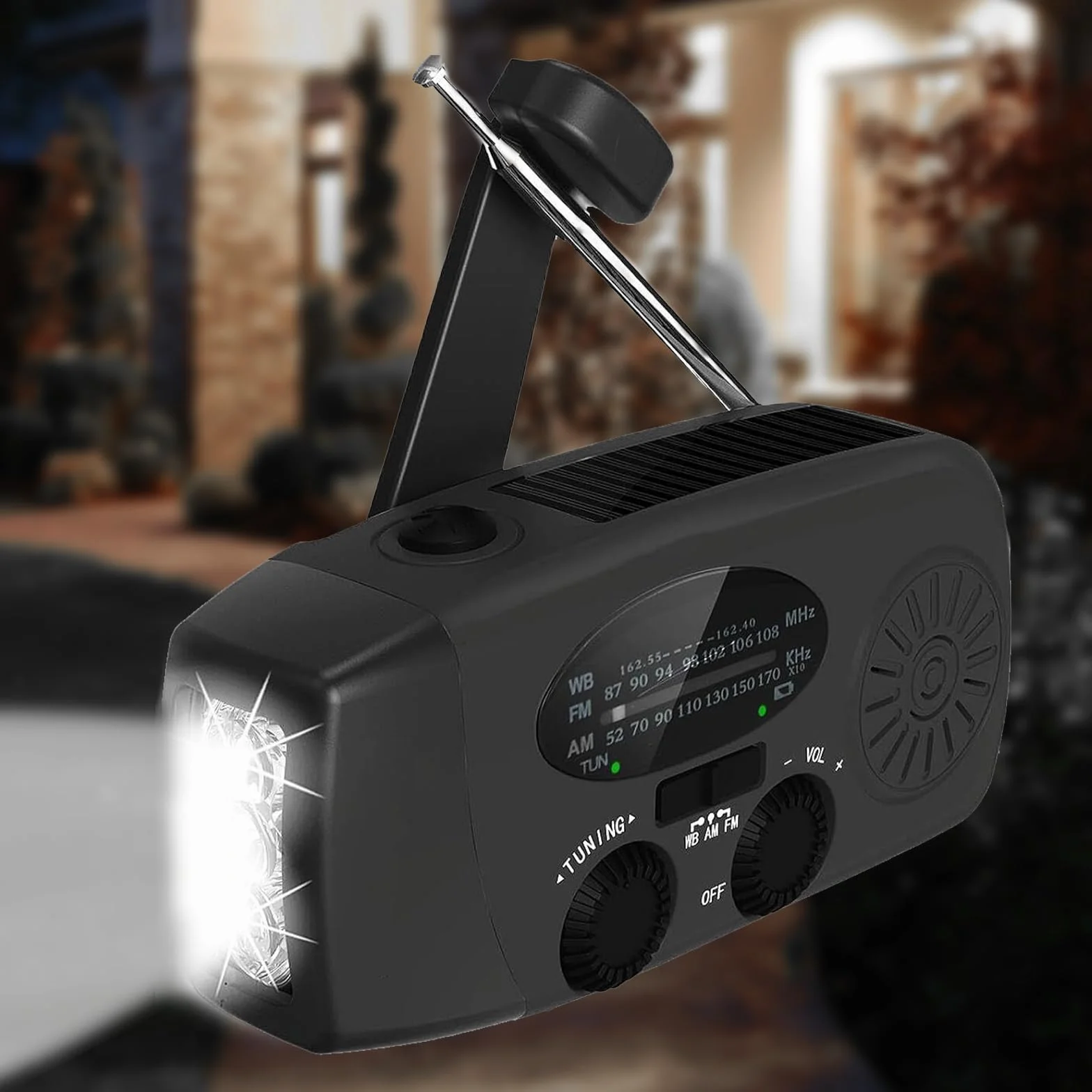Radio awaryjne z korbą AM/FM solarne 2000 mAh powerbank latarka LED ładowarka czarny