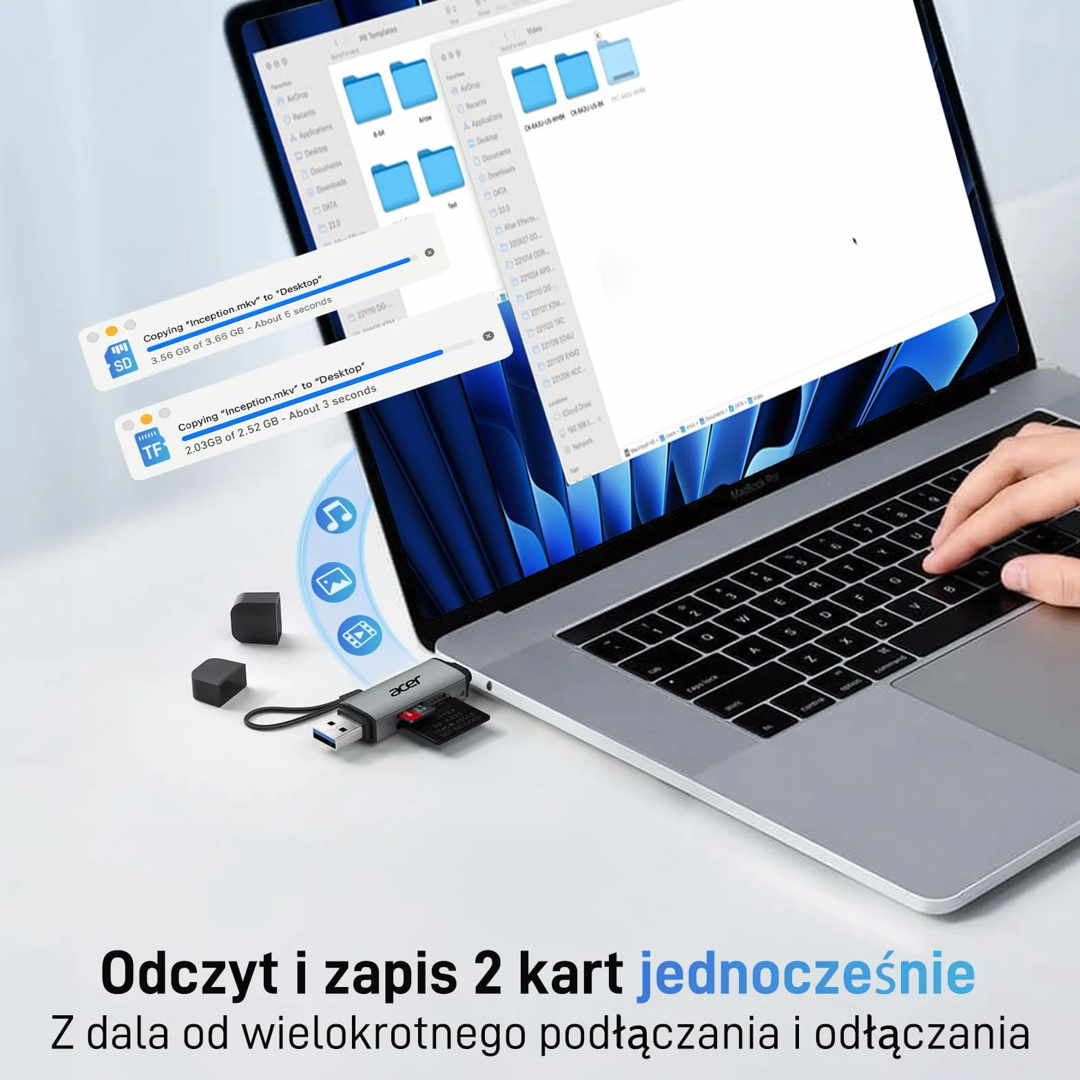 acer Czytnik kart SD, adapter czytnika kart pamięci USB C i USB 3.0 obsługuje SD/Micro SD/SDHC/SDXC/MMC, kompatybilny z iPhone 15 Pro, MacBook Pro/Air, iPad Pro 2021, Galaxy S22, Pixel, XPS 13 itp.