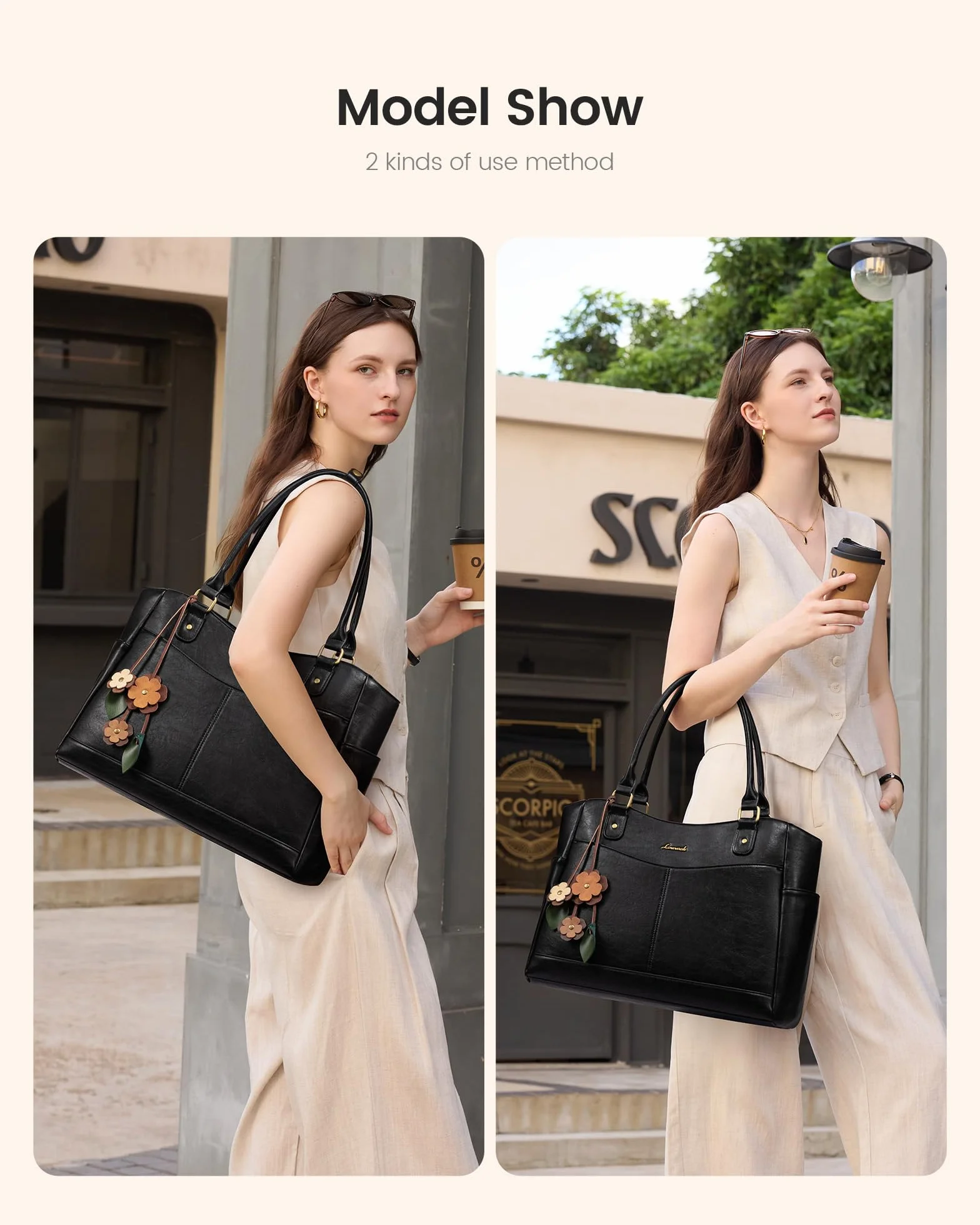 LOVEVOOK Damska torba na laptopa 15,6" elegancka torba robocza z paskiem na ramię