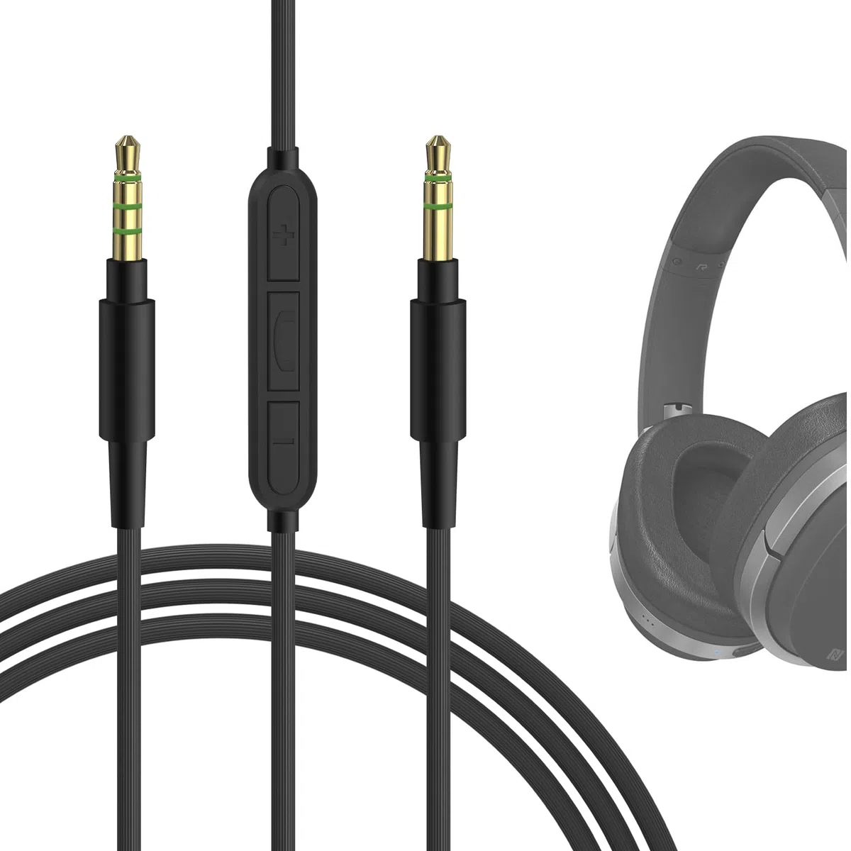 GEEKRIA Kabel audio z mikrofonem, kompatybilny z Edifier STAX SPIRIT S5, W800BT, kabel słuchawkowy, 1/8 cala (3,5 mm) na 3,5 mm, zapasowy kabel stereo z mikrofonem wbudowanym i regulatorem głośności