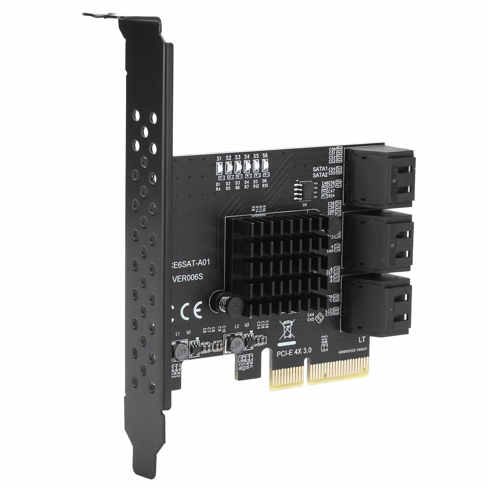 Tbest Karta Sata, 6 portów Asm1166, dysk twardy PCIe Sata3.0 6G Pcie3.0 Gen3 4X, kompatybilny z /Linux/OS X/NAS/Synology