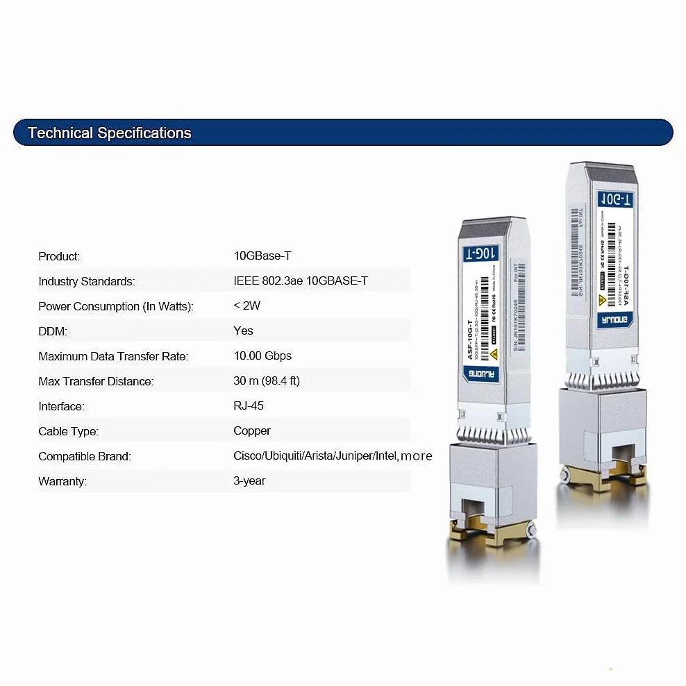 Alwong Transceiver 10GbE SFP+ RJ45 10GBase-T moduł miedziany Ethernet do Cisco SFP-10G-T-S Ubiquiti UniFi UF-RJ45-10G 30 m