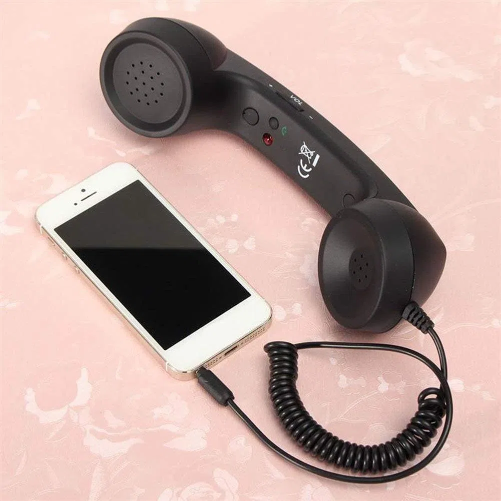 Vintage Retro Słuchawka Telefoniczna Telefon Komórkowy Retro Klasyczna Słuchawka 3,5mm Mini Mic Odbiornik połączeń Telefonicznych do Smartfona (Czarny)