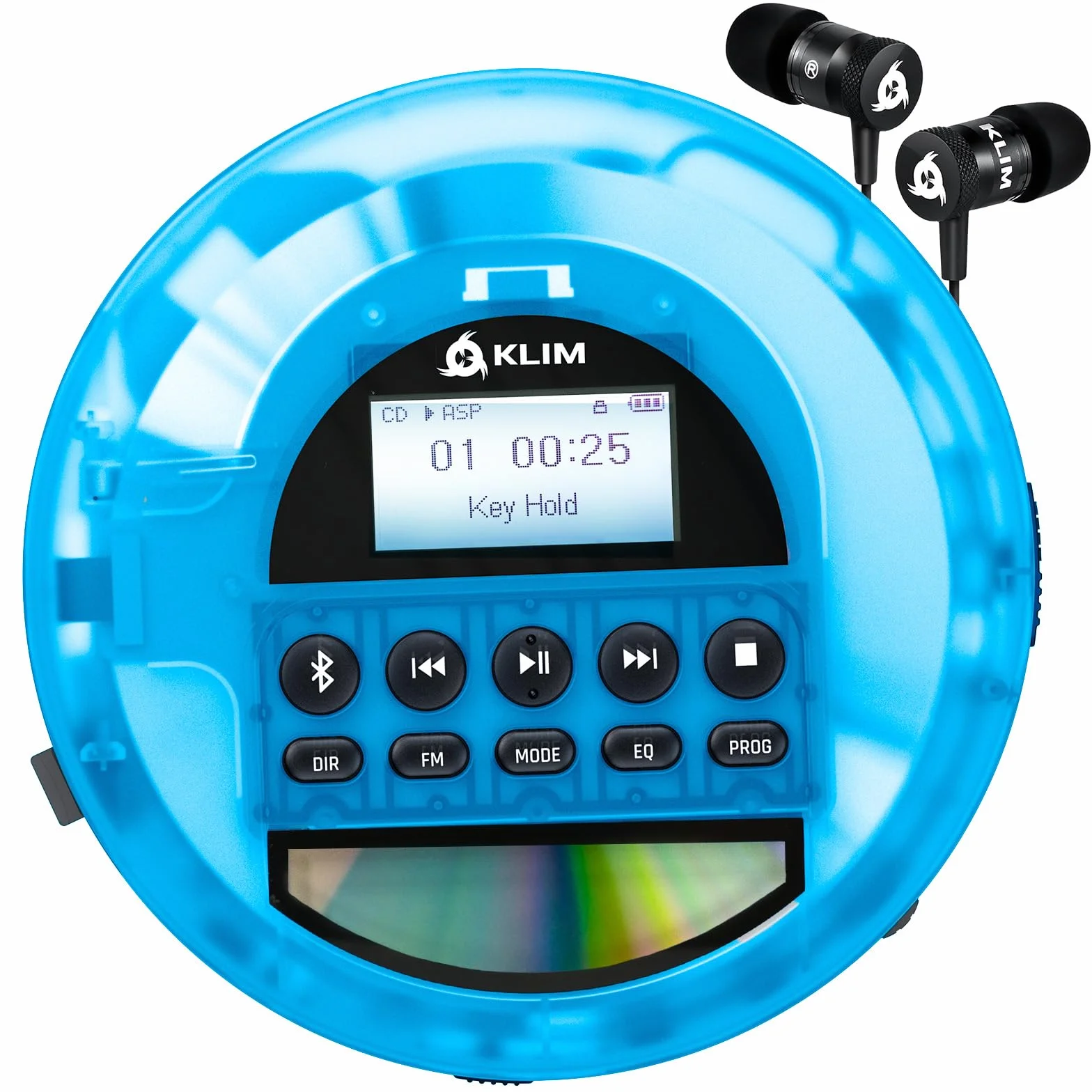 KLIM Nomad Transparent Blue - Przenośny odtwarzacz CD z długotrwałą baterią - w zestawie słuchawki - odtwarzacz MP3 Discman - karta TF, radio FM, Bluetooth, AUX - idealny do domu, samochodów - Wersja