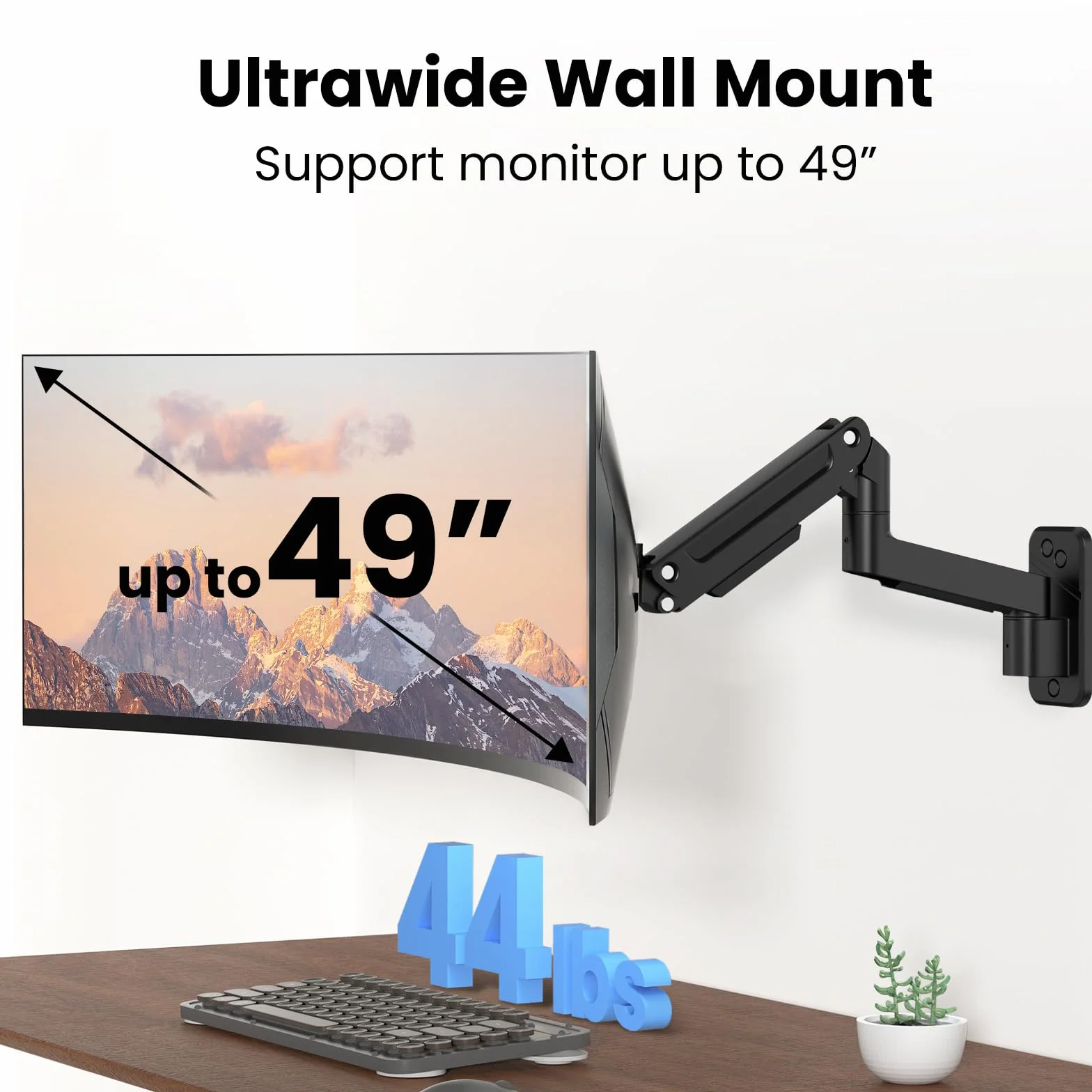 PUTORSEN Uchwyt ścienny do monitora – do ekranu 17-49 cali do 20 kg, uchwyt do monitora Heavy Duty z regulacją wysokości, nachylenie obrotu i funkcja wychylenia, VESA 75/100 mm
