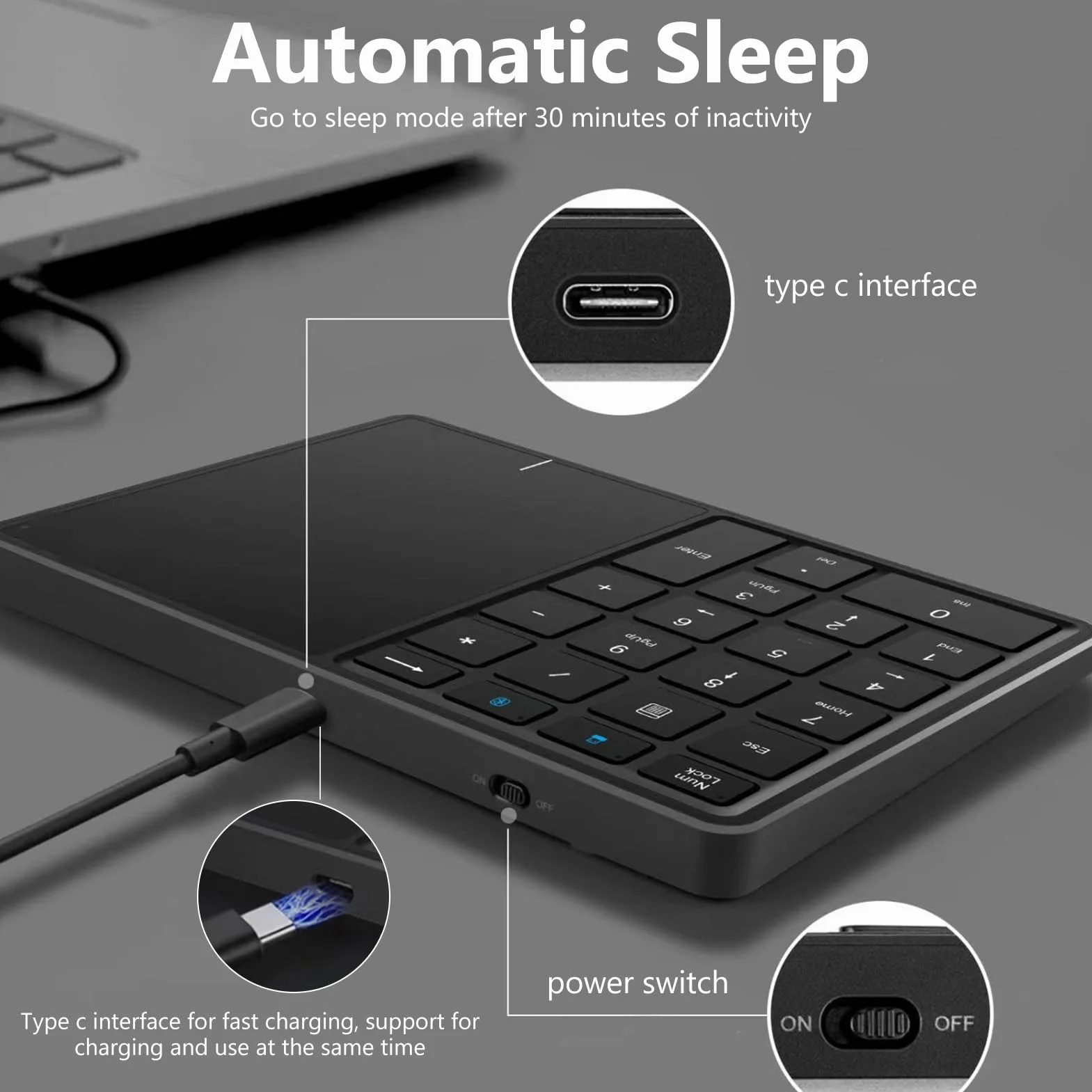 Bezprzewodowa klawiatura numeryczna z touchpadem, blok numeryczny Bluetooth do laptopa, 22 przyciski, bezprzewodowa klawiatura numeryczna BT Dual Mode Numeric Keypad, 2,4 G 2 w 1, przenośna klawiatura