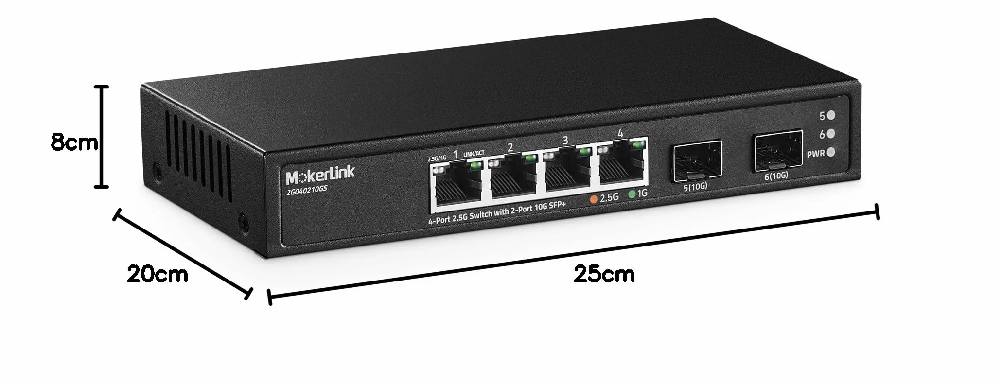 MokerLink 4-portowy przełącznik Ethernet 2,5G z gniazdem 10G SFP+, 4 porty 2,5G Base-T kompatybilne z 10/100/1000 Mbps, metal niezarządzany, mały przełącznik sieciowy, bez wentylatora