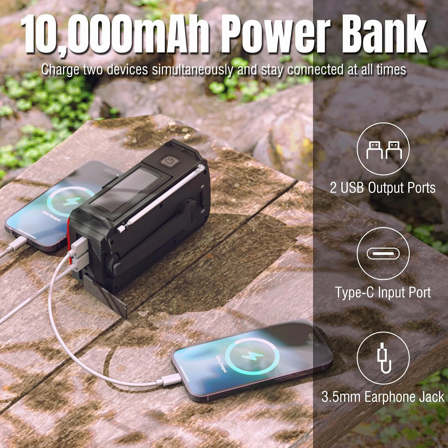[10000 mAh] Raddy SW10 Radio awaryjne, korbka słoneczna, radio AM FM z akumulatorem ładowanym przez panel słoneczny, latarka, alarm SOS i kompas obozowania i w przypadku huraganu na zewnątrz