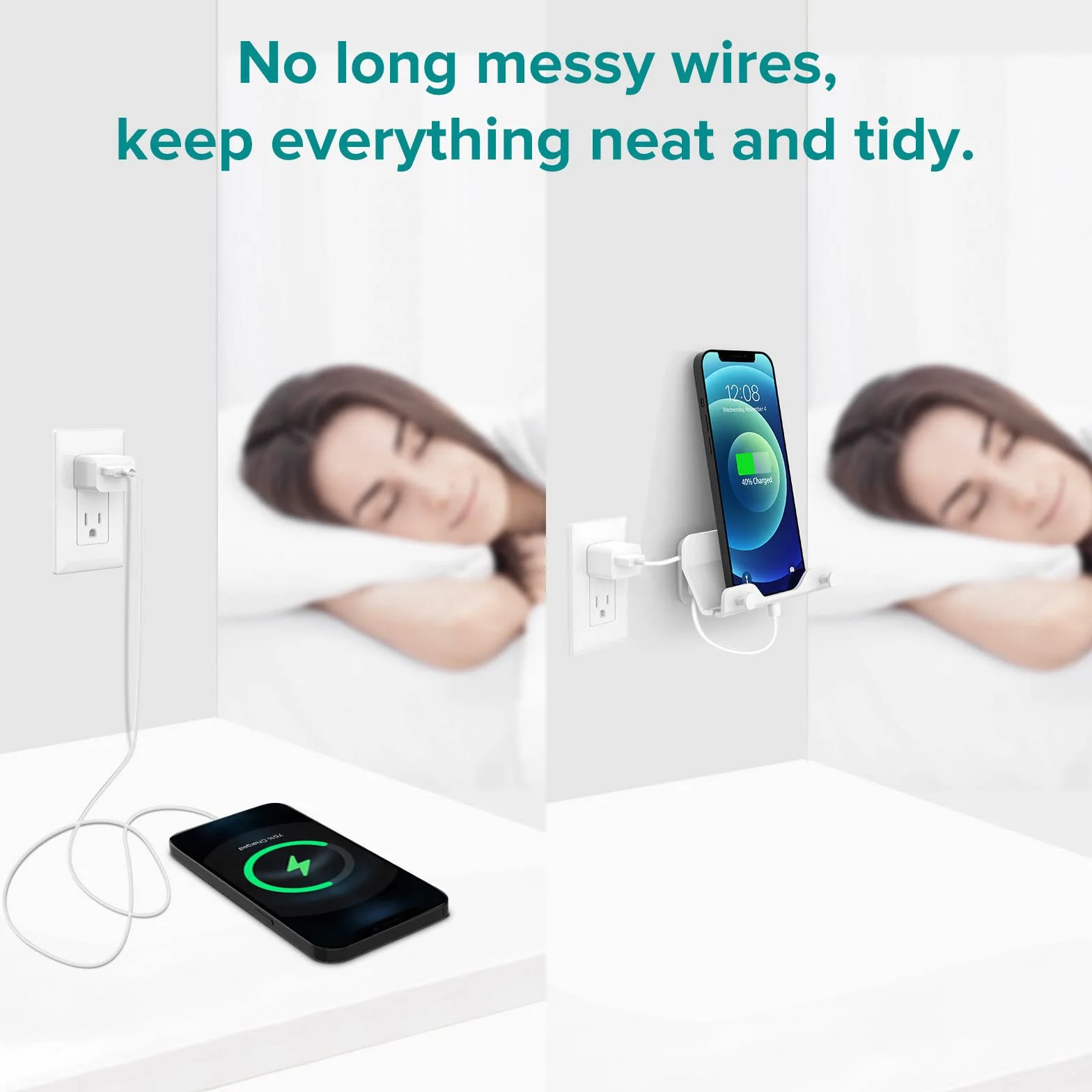 HomeMount Uchwyt na telefon z paskiem samoprzylepnym do sypialni, salonu, kuchni, kompatybilny ze wszystkimi telefonami lub mini iPadem, biały