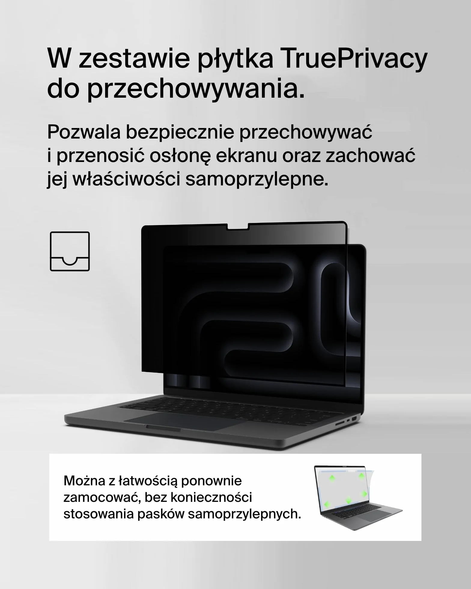 Belkin ScreenForce TruePrivacy osłona ekranu do MacBooka Air Pro 14 M1-3, przeciwodblaskowy filtr prywatyzujący 2H, silikonowe mocowanie