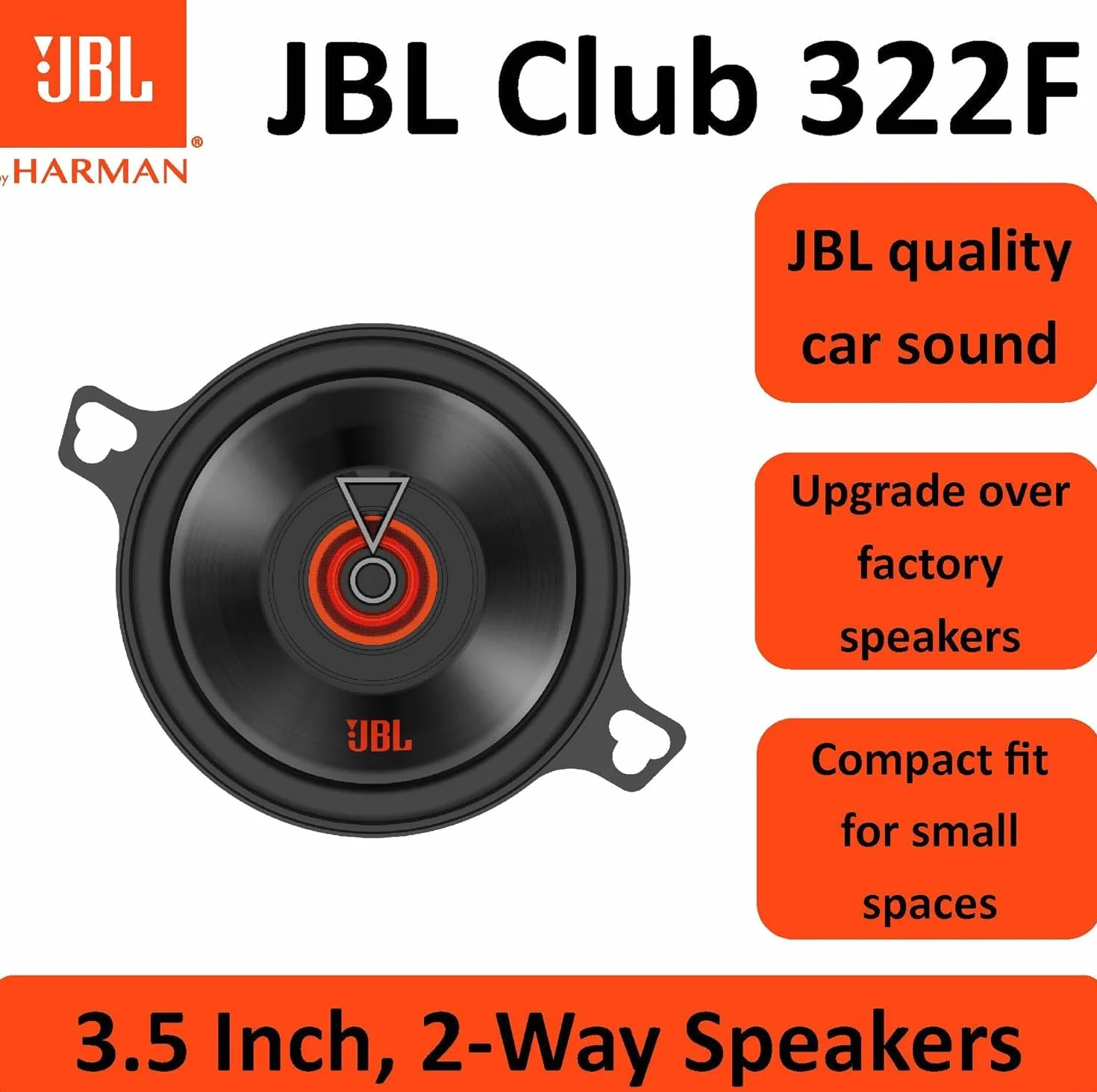JBL Club 322F 2-drożny zestaw głośników samochodowych, 75 W, Pro Sound Car Audio Box, 3,5 cala