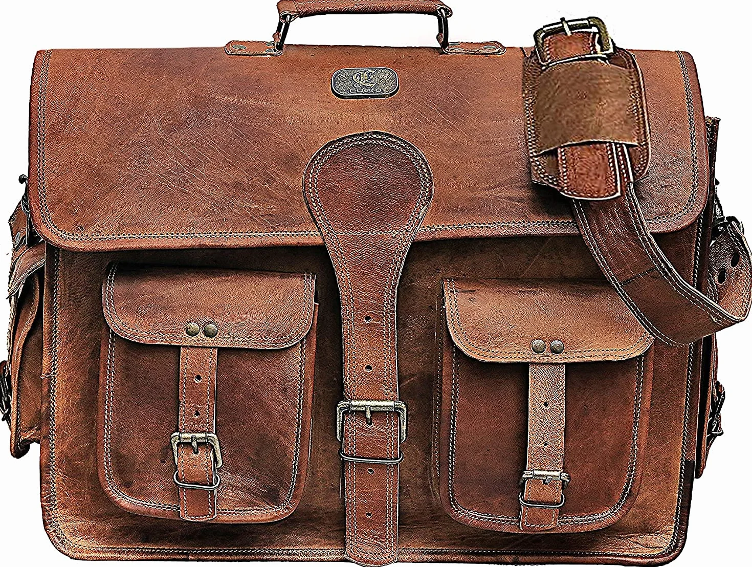 Skórzana torba kurierska Cuero DHK 45 cm vintage brązowa na laptopa
