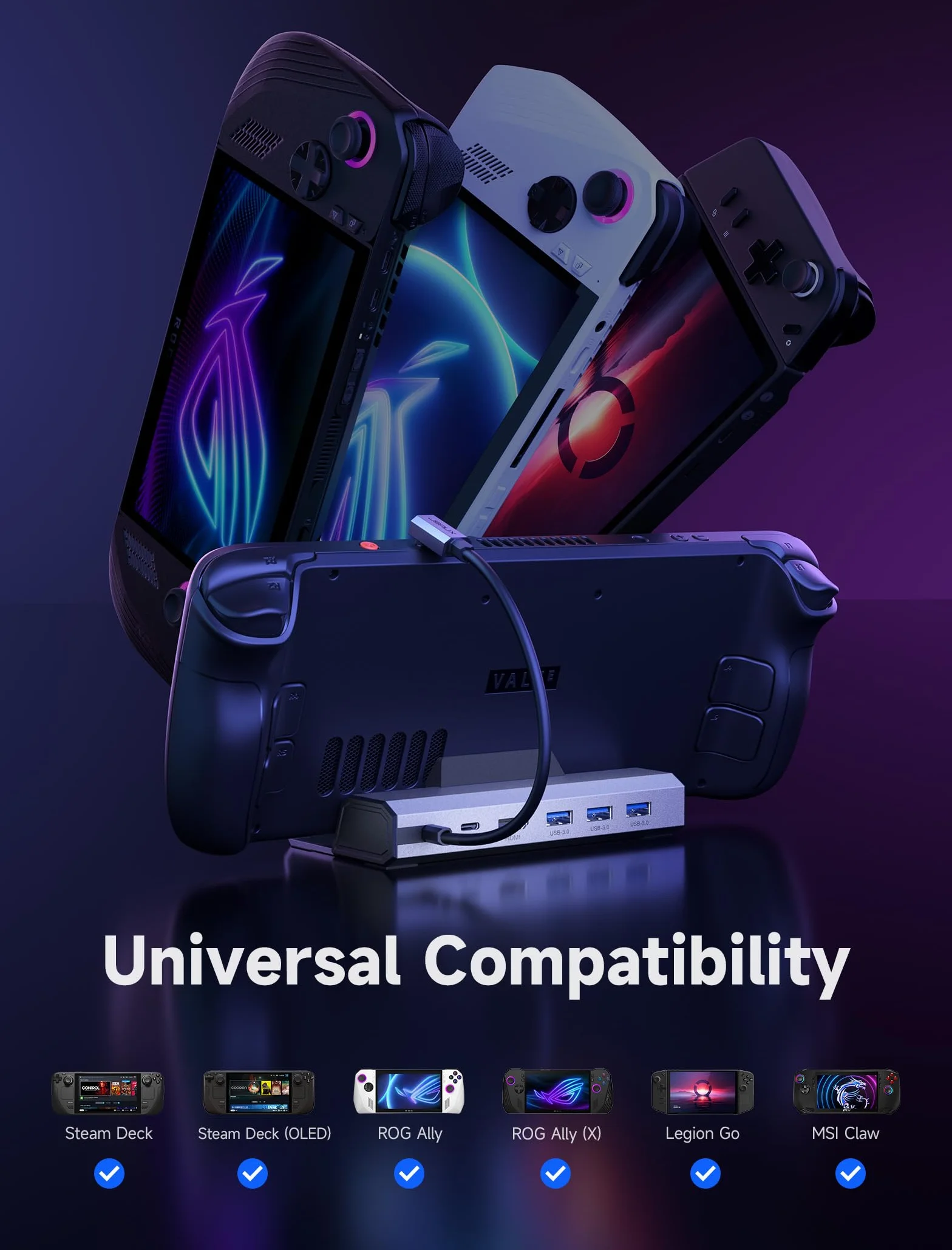 JSAUX Stacja dokująca 45W 6-w-1 do Steam Deck, HDMI 2.0 4K@60Hz, Gigabit Ethernet, USB 3.0