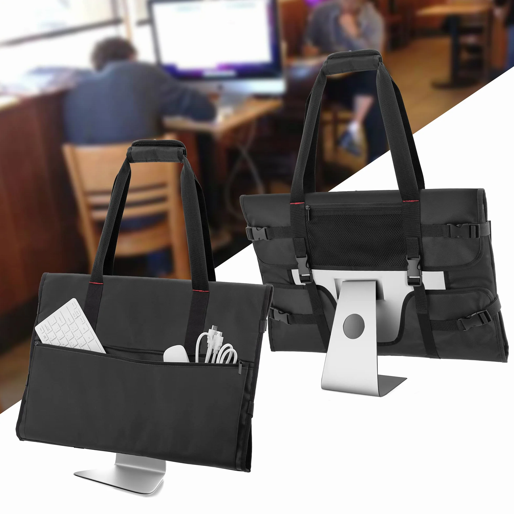 Trunab Etui na monitor kompatybilne z iMac 21,5'' 24'' Monitor 24'', pokrowiec ochronny ekranu torba-teczka do przechowywania komputera z kieszenią na akcesoria, czarna