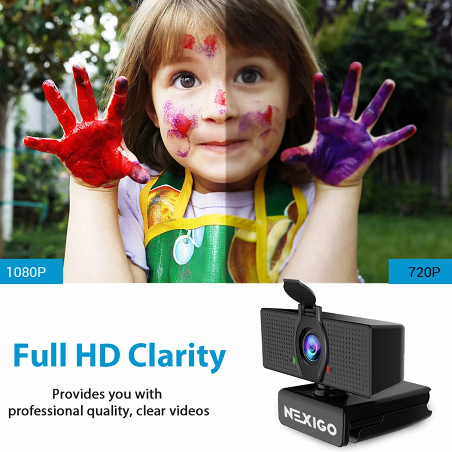 NexiGo N60 1080P Kamera internetowa, Full HD z mikrofonem, regulowane pole widzenia, zoom, oprogramowanie do kontroli prywatności, kamera komputerowa USB, do zoomu/Skype/Teams