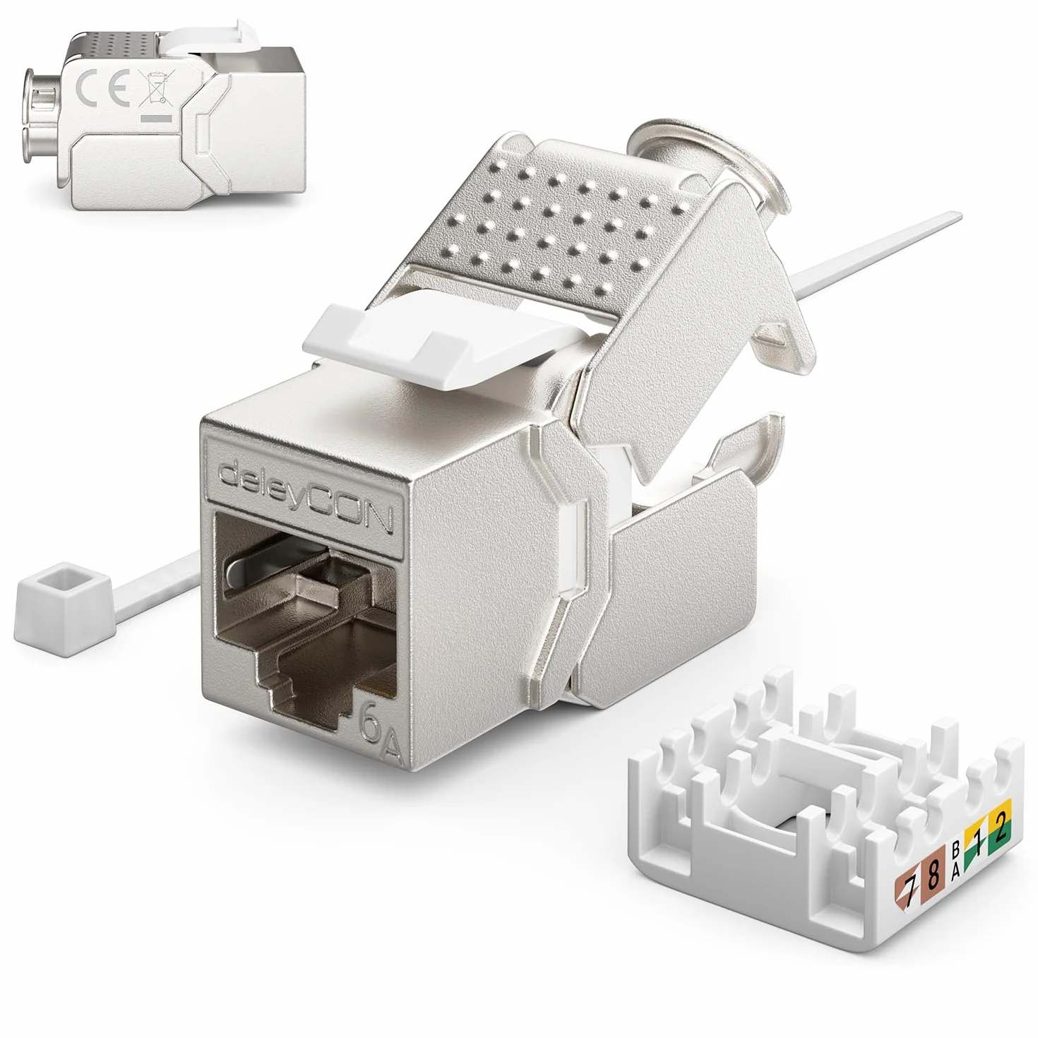 deleyCON 24x Moduł Keystone CAT 6a Jack - Gniazdo RJ45 z Pełnym Ekranowaniem STP Montaż Zatrzaskowy bez Użycia Narzędzi Kabel Surowy CAT 500Mhz 10GBit/s