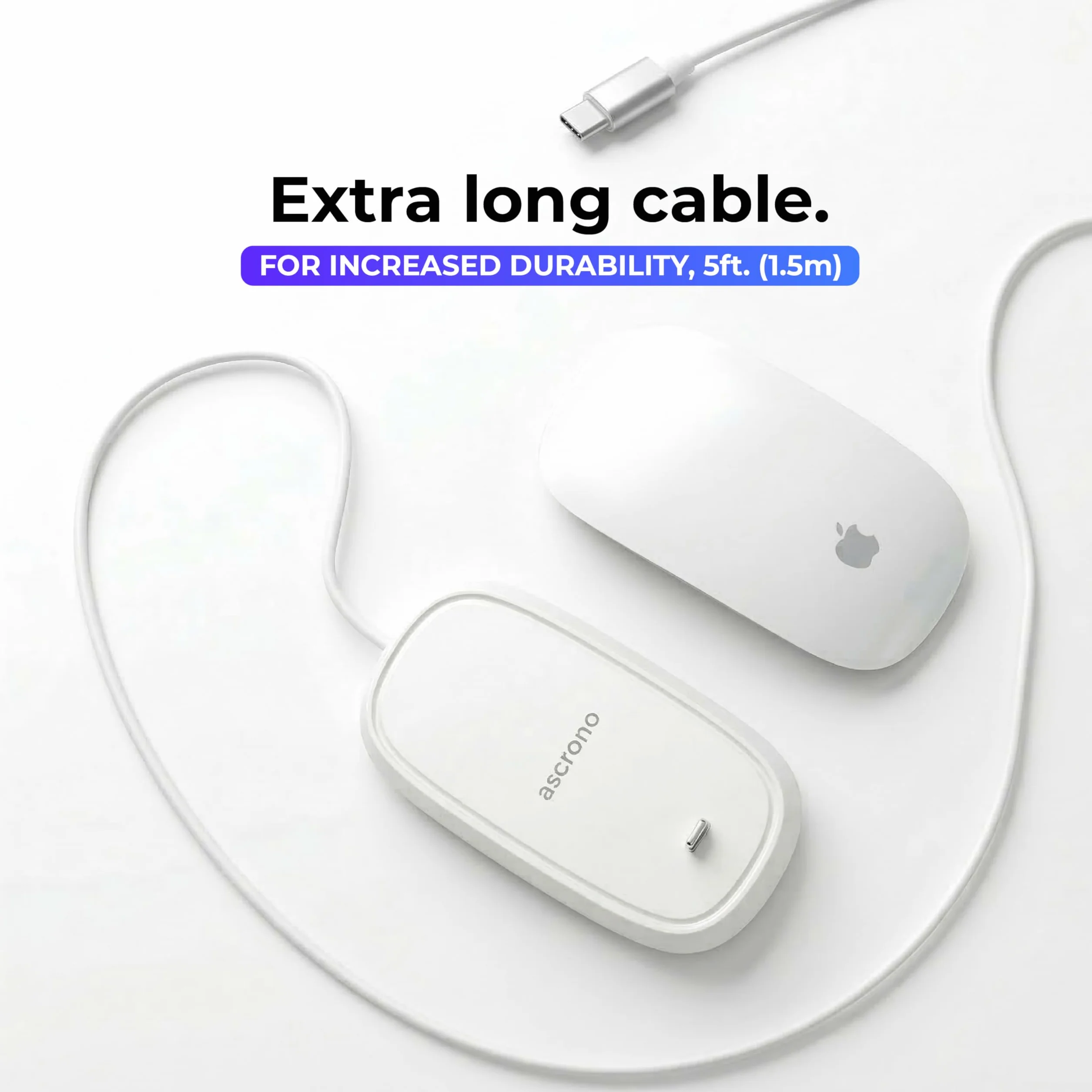 Ascrono Stacja ładująca do Magic Mouse biała z kablem USB-C 1,5 m