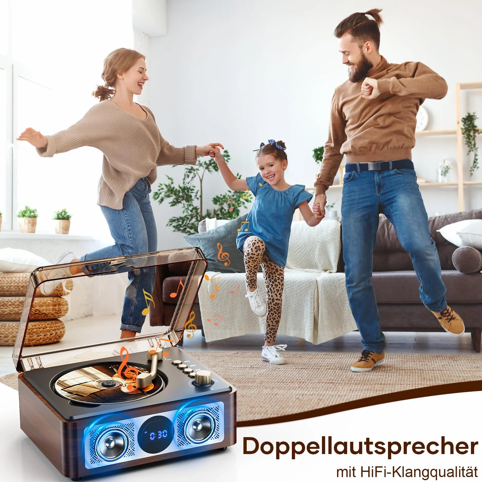 Przenośny odtwarzacz CD Bluetooth z głośnikiem – Lehwey Retro odtwarzacz CD z radiem FM, dźwięk stereo, obsługuje odtwarzanie USB/AUX, odtwarzacz CD w stylu vintage, z pilotem zdalnego sterowania