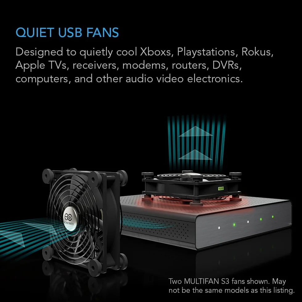 AC Infinity MULTIFAN S7, cichy, podwójny wentylator USB 120 mm do odbiornika, DVR, Playstation, Xbox, szafy, chłodzenia komputera