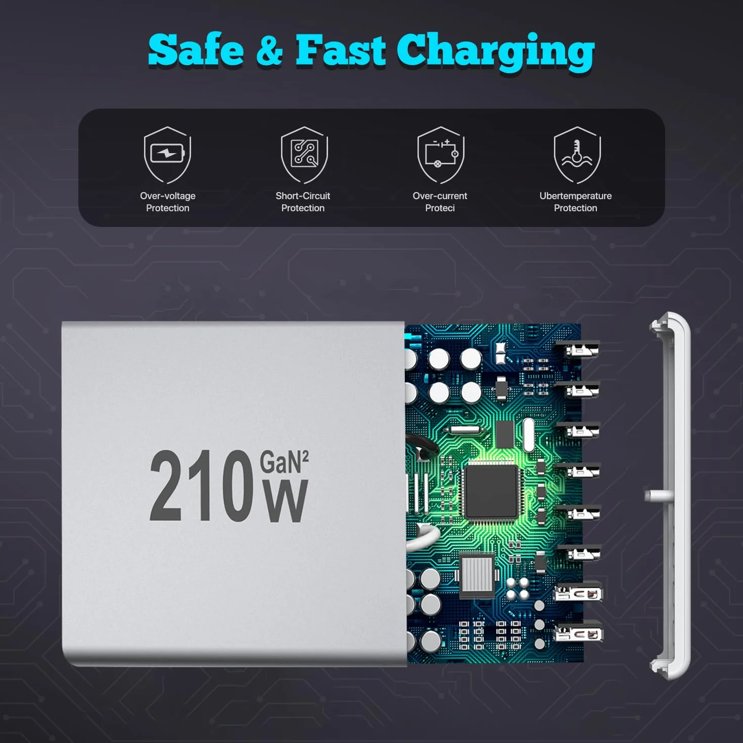 Ładowarka USB C 210W 6 portów PD 3.0 Szybkie ładowanie do iPhone MacBook Samsung Galaxy