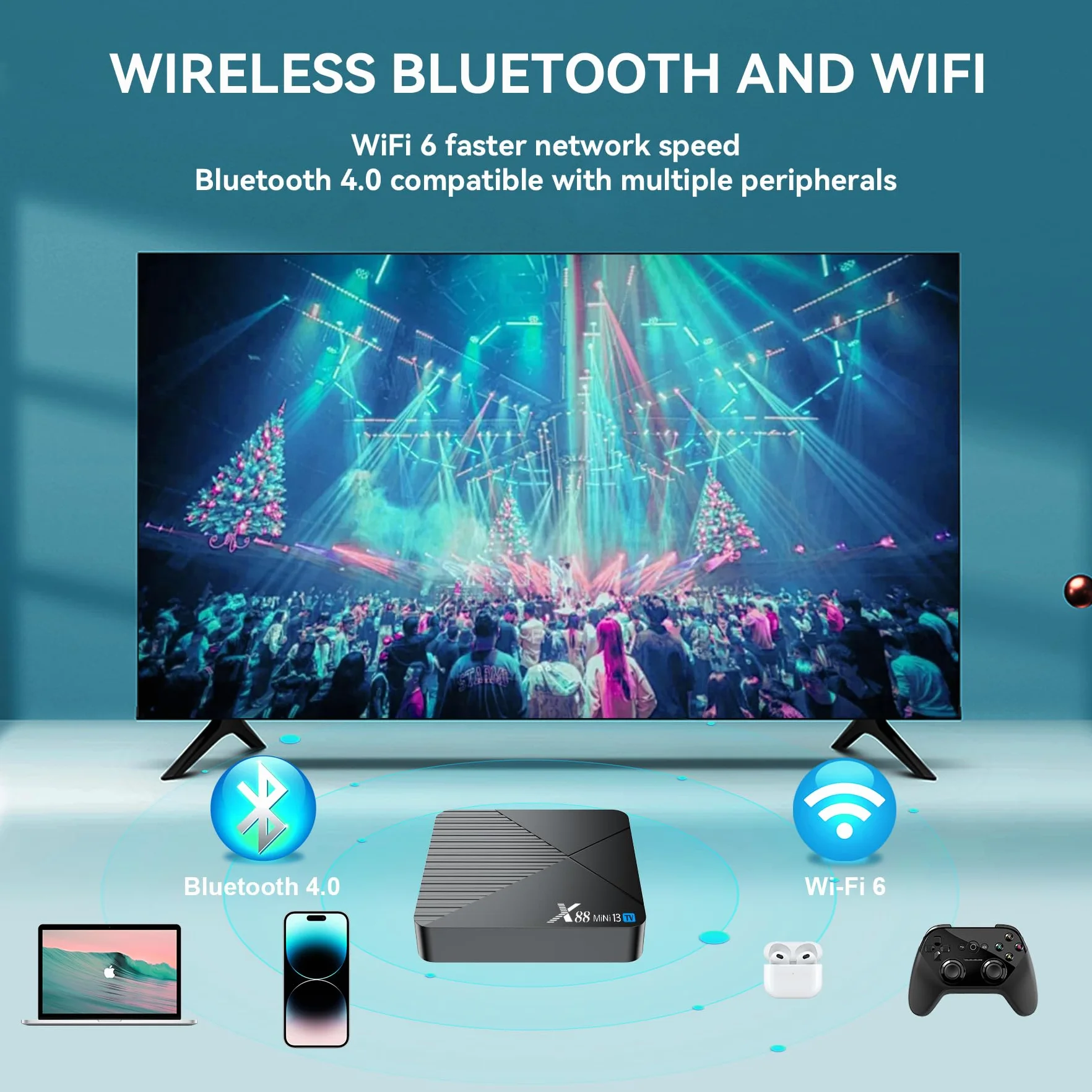GREVA Android 13.0 TV Box, Android Box 4 GB RAM 32 GB ROM RK3528mini Quad-Core 64bit Cortex-A53 chip, rozdzielczość 8K UHD 2,4 GHz / 5,8 GHz WiFi6 10/100 M LAN Enternet Bluetooth 5.0 Smart TV Box