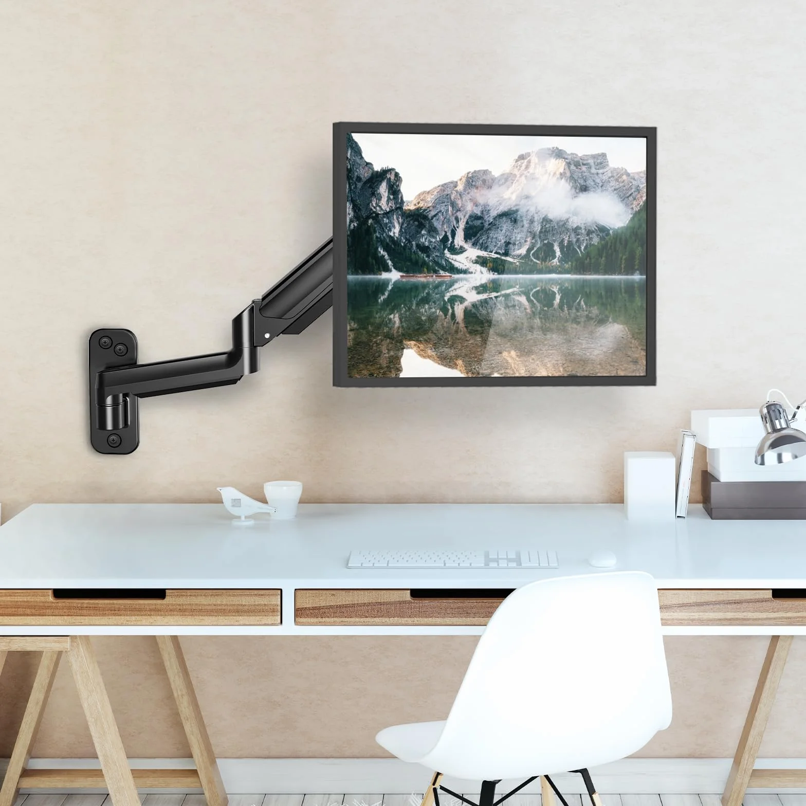 HUANUO Uchwyt ścienny z ekranem PC, ramię monitora 17-32 cali, obsługa monitora 8 kg, ergonomicznie regulowane, VESA 75/100/200