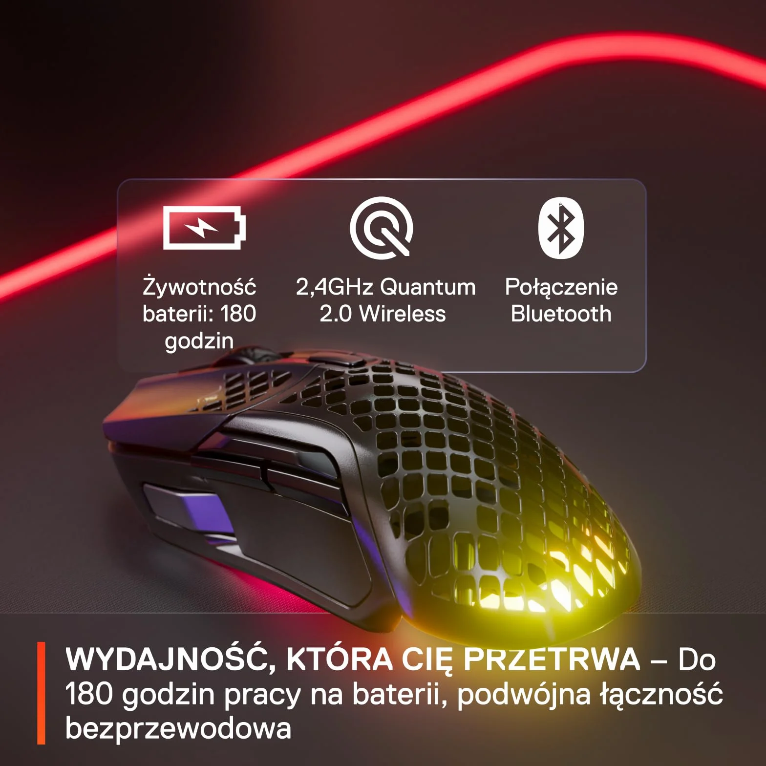 SteelSeries Aerox 5 Wireless Mysz do gier RGB Ultralekka Wodoodporna 9 przycisków Bluetooth 2,4 GHz Sensor TrueMove Air 18K DPI