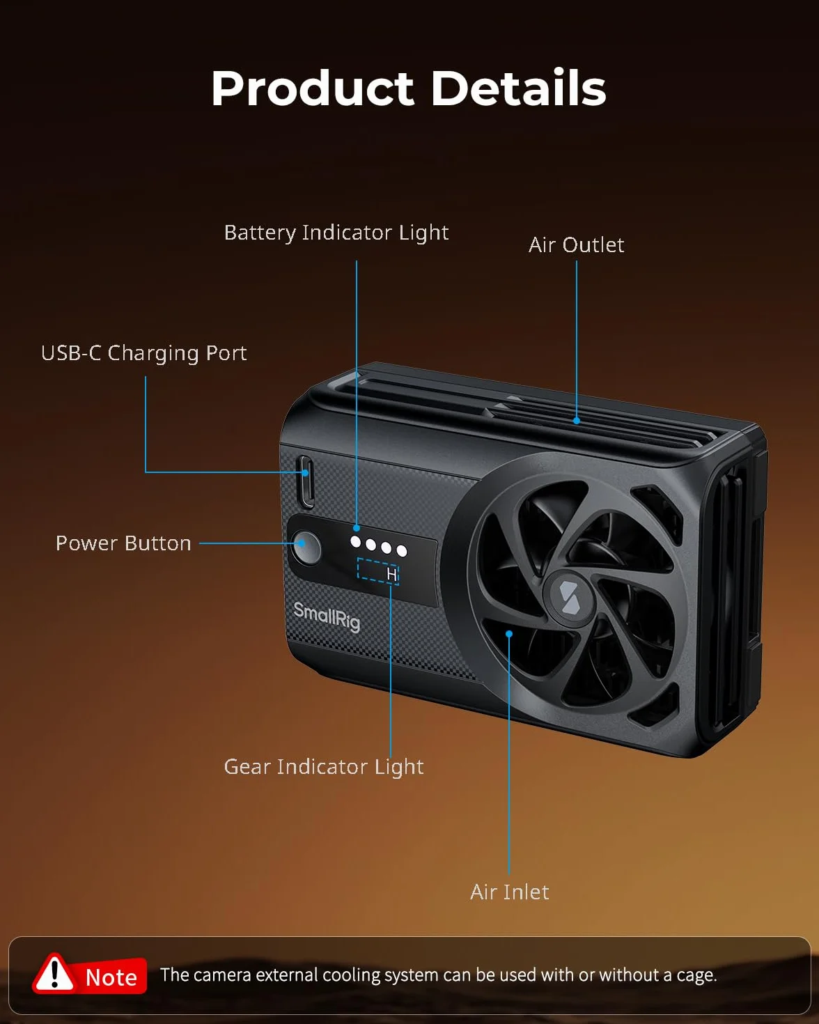 SMALLRIG Kühlventilator mit integriertem Akku, externes Kamerakühlsystem, Einrastdesign für Sony A7 IV/A7S III/A7C II/A6700/ZV-E10/ZV-E10 II/FX3/FX30, für Canon R5/R5 Mark II/R6 Mark III - 5329