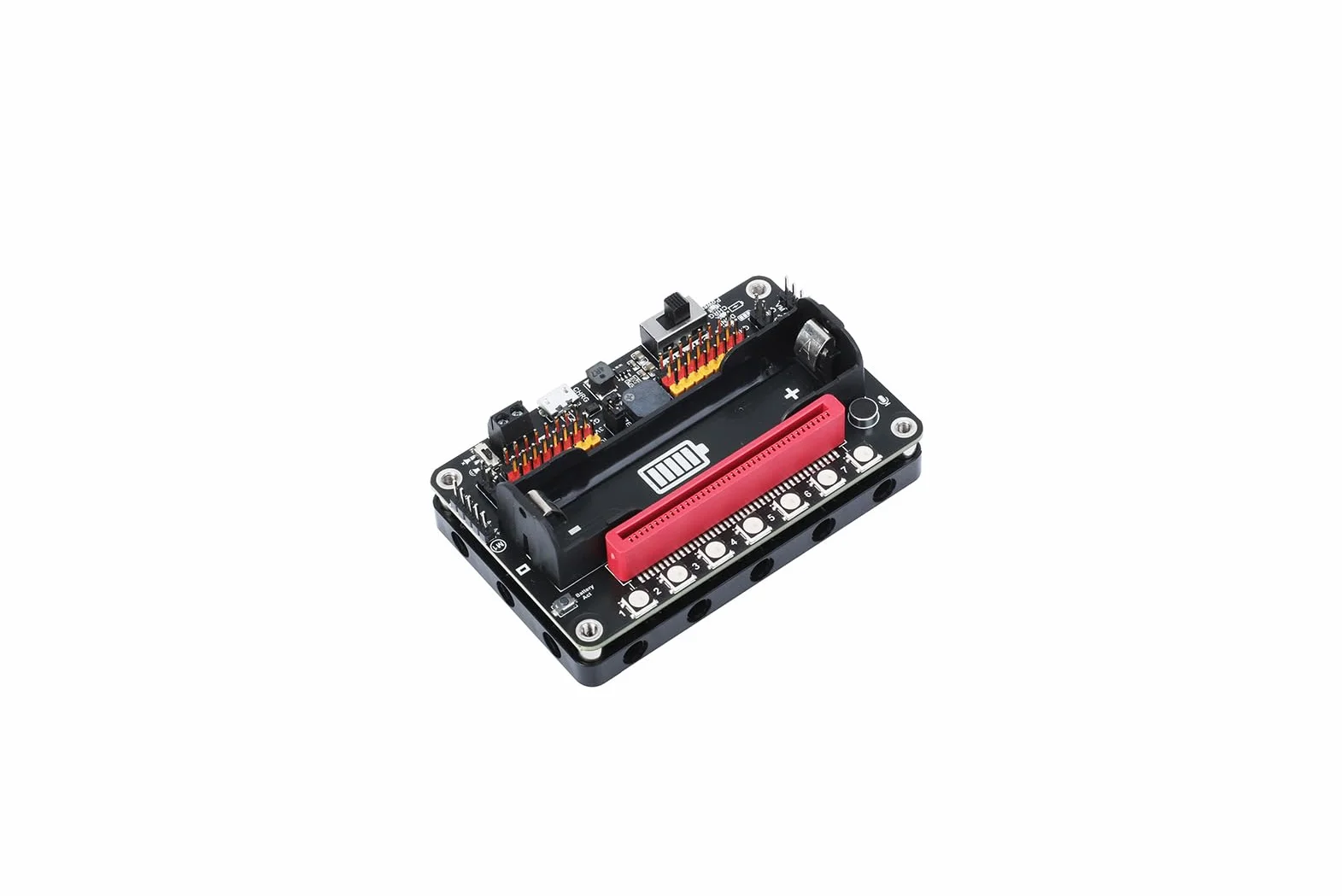 RobotBit karta rozszerzeń Micro:bit z PCA9685, napędy silnika i serwo, diody RGB LED, rozpoznawanie dźwięku i zarządzanie baterią 18650 do projektów robotyki