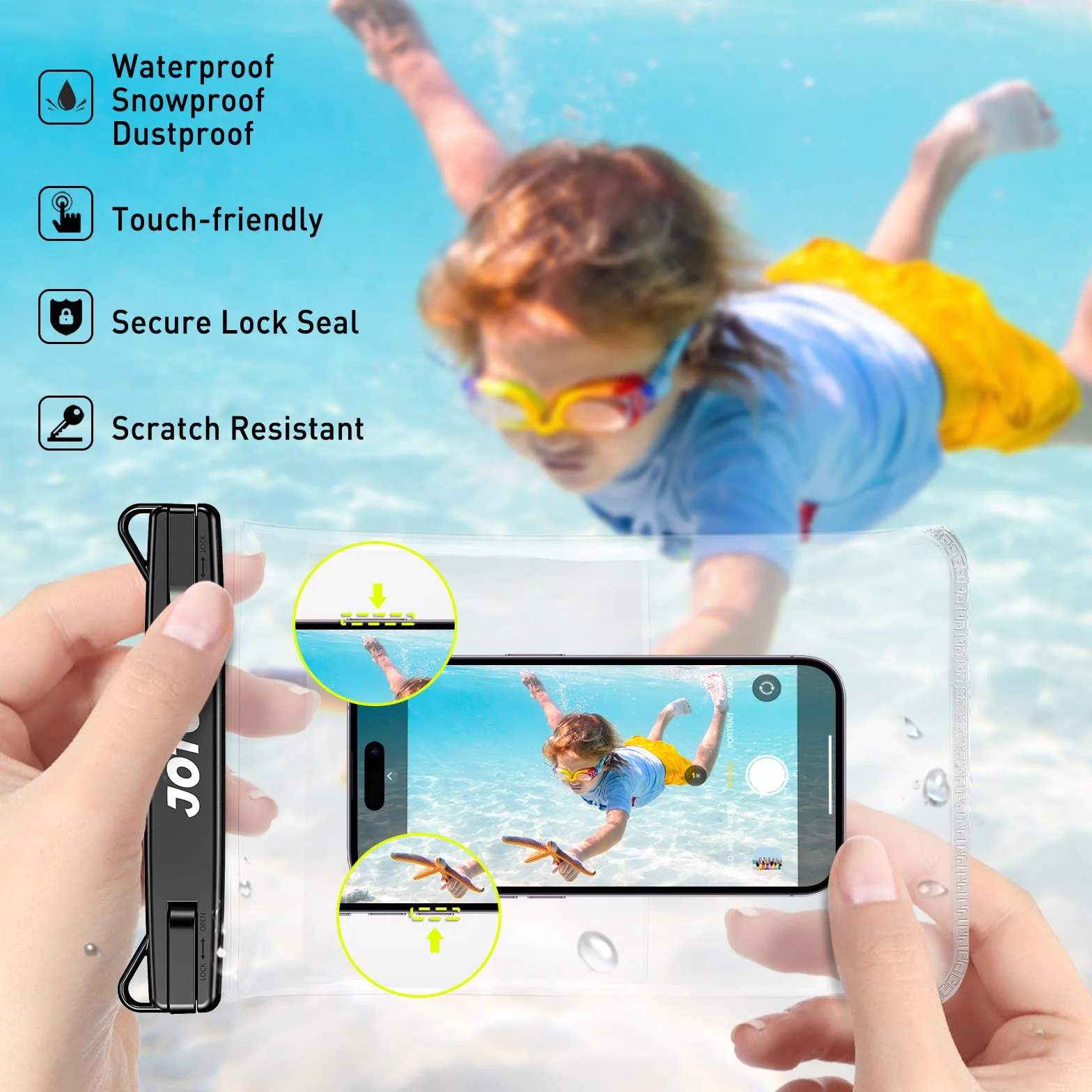JOTO Duża wodoodporna torba na telefon, IPX8, duża, sucha, podwodna torba na telefon ze smyczą na iPhone'a 15, 14, 13 Pro Max, Galaxy S24 Ultra, S23, S22, wodoodporny portfel na plażę, 2 sztuki,