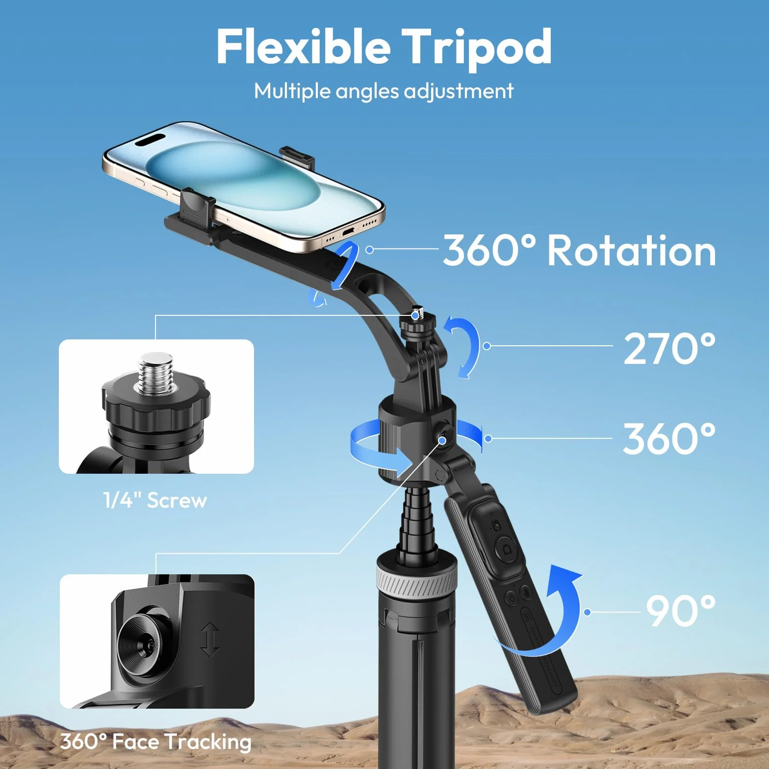 Ulanzi TT23 Statyw z automatycznym śledzeniem twarzy 165 cm 360° Bluetooth pilot