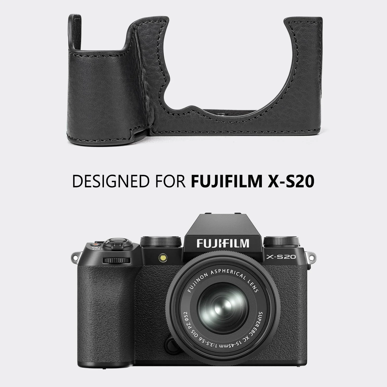MUZIRI KINOKOO Etui Fuji XS20, etui na aparat z prawdziwej skóry w stylu retro - uchwyt ręczny, mocowanie statywu, czarne