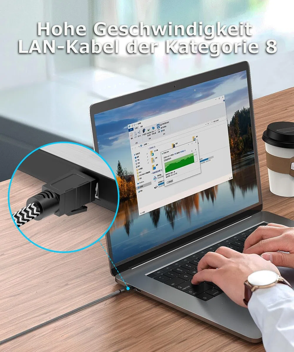 Kabel Ethernet Cat 8 Kabel Sieciowy,15M Nylonowy Pleciony 40Gbps 2000MHz Szybki Kabel LAN, S/FTP Zabezpieczony Miedźmi RJ45 Kabel, Odpowiedni dla Ps5/laptopa/routera/gry/modem