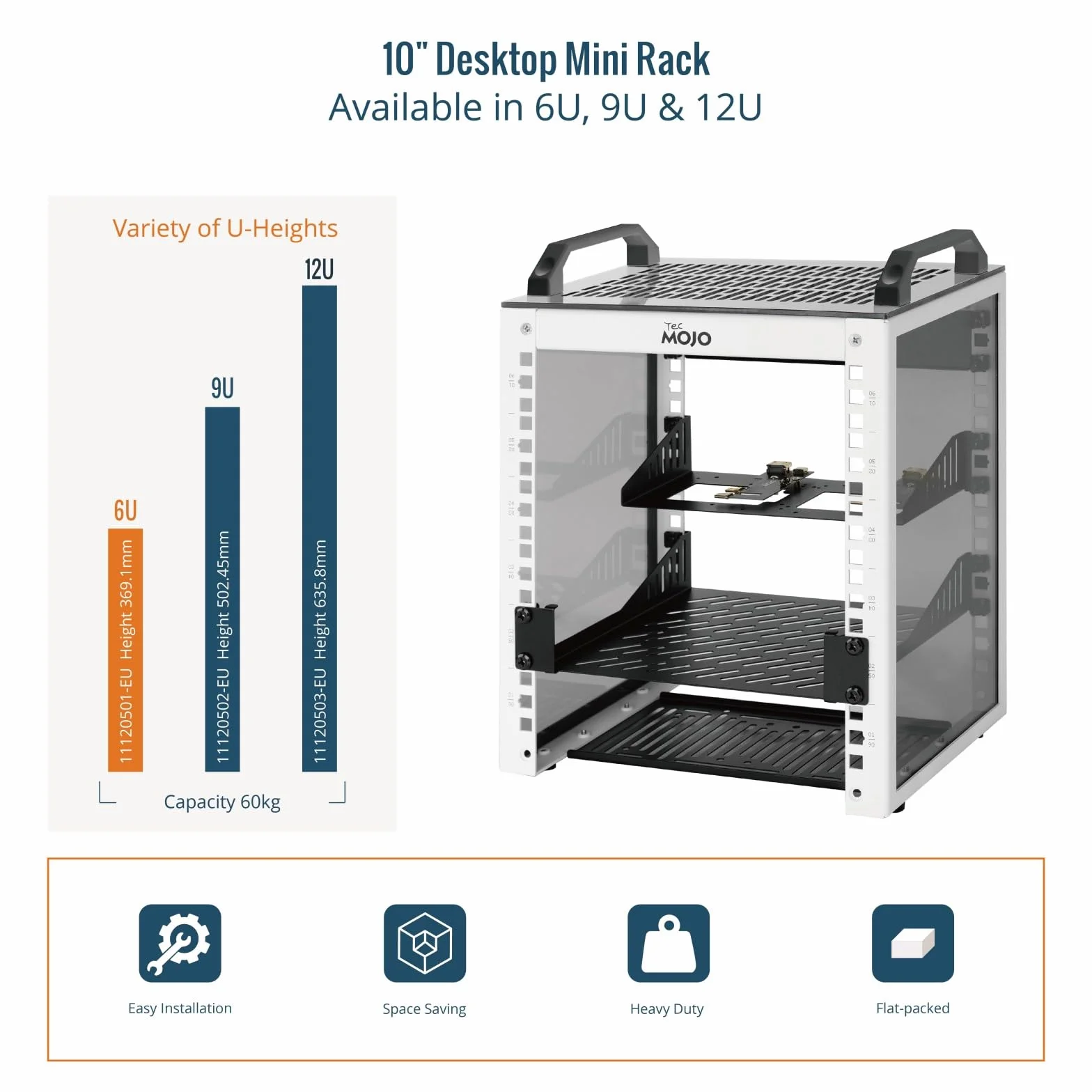 Tecmojo Mini stojak na biurko 10", 6U, głębokość 200 mm, szafa sieciowa z kieszenią SBC, karta adaptera micro HDMI do HDMI i zaślepka, do urządzeń AV, NAS i serwerów