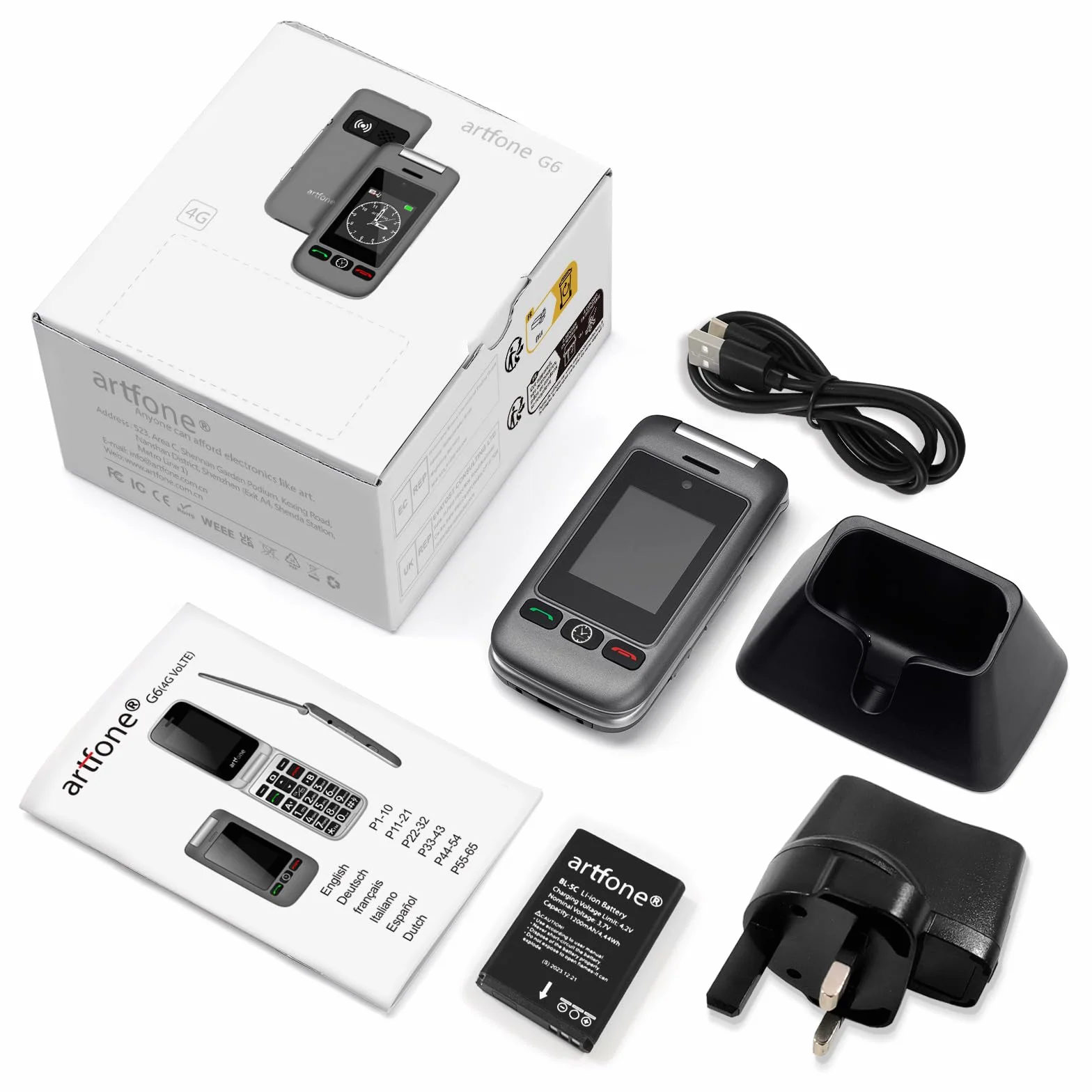 artfone G6 4G telefon komórkowy dla seniorów telefon z klapką Bez umowy丨duże klawisze telefon komórkowy丨przycisk SOS awaryjny丨stacja ładująca丨głośnik丨wybieranie krótkie丨telefon dla seniorów丨USB-C丨