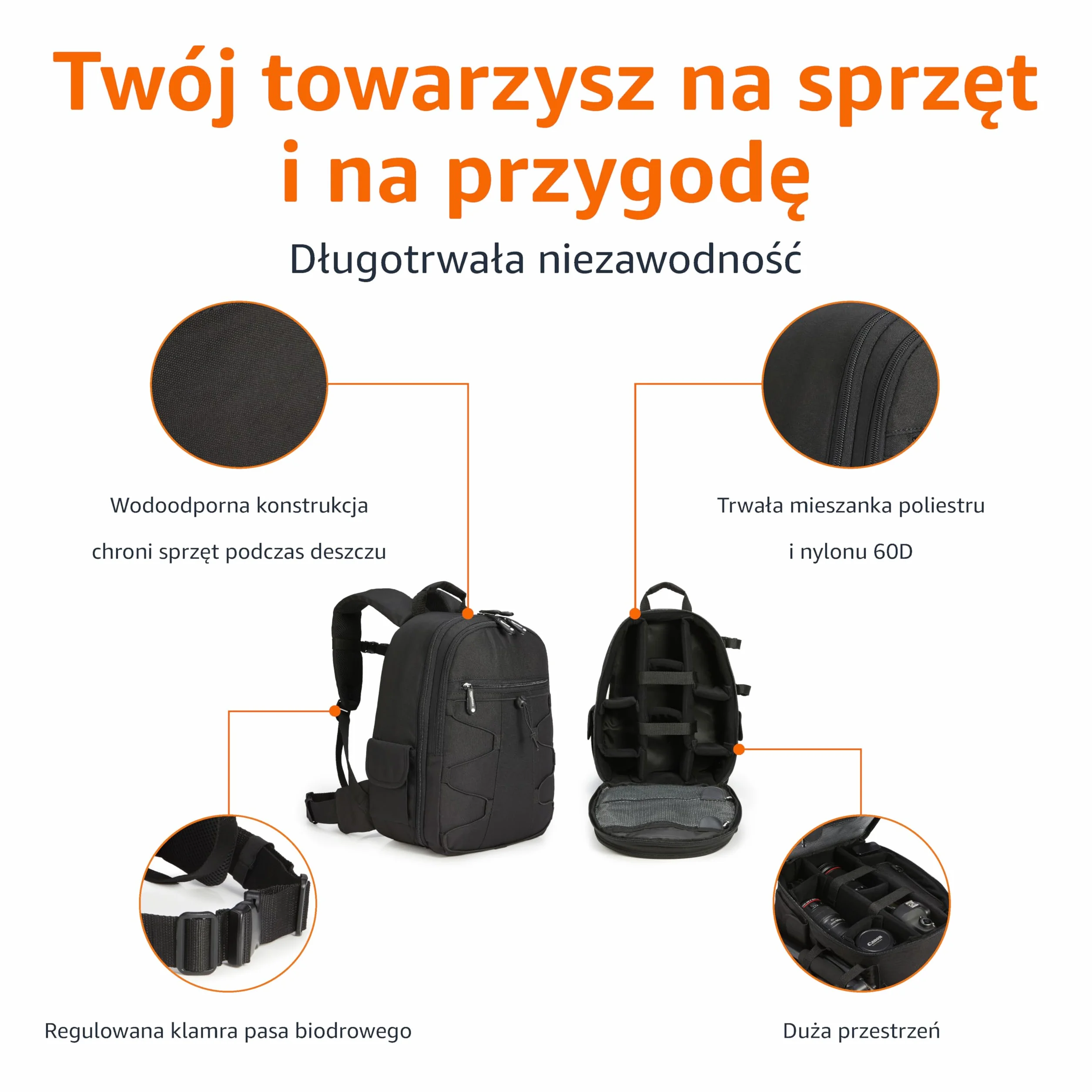 Amazon Basics plecak na aparat DSLR do lustrzanek i akcesoriów, czarny